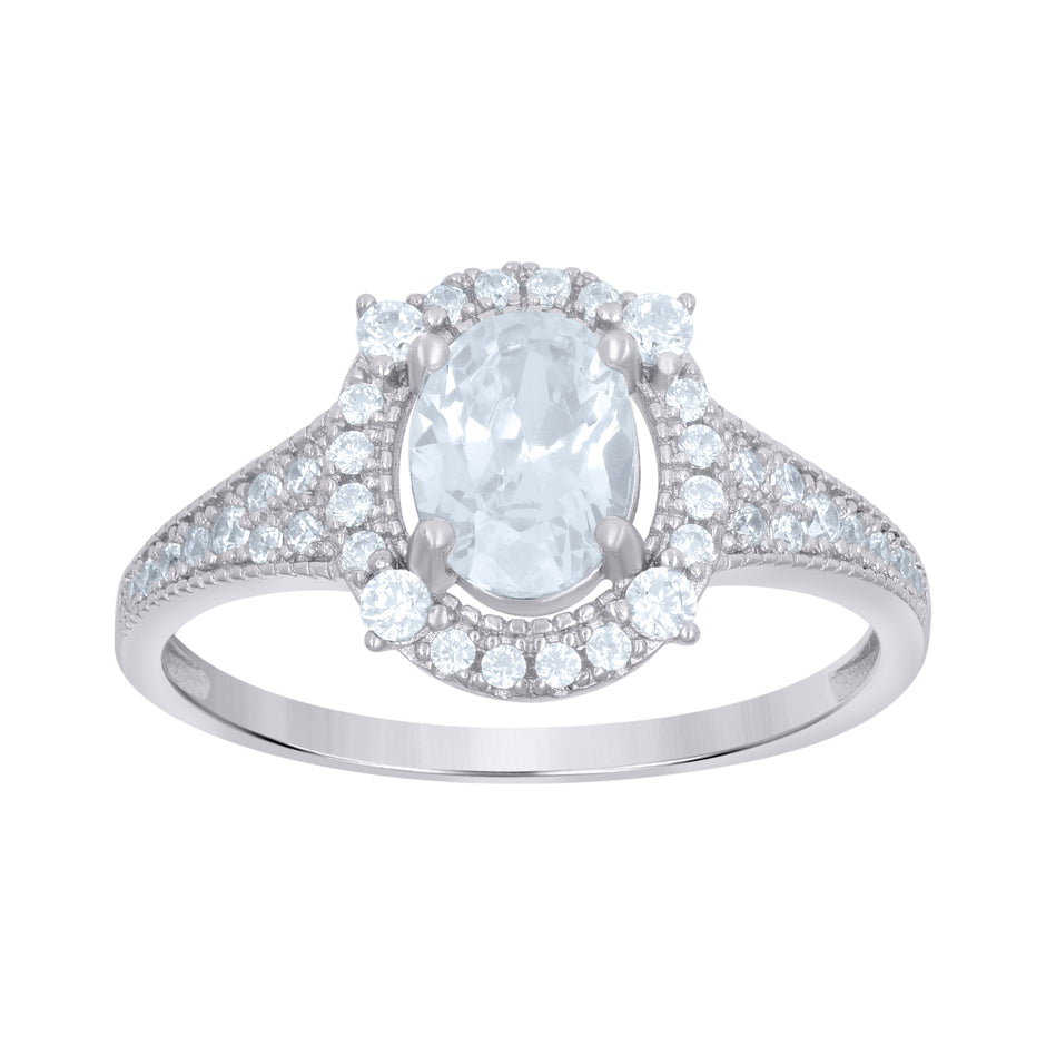 925 Sterling Silver Womens Round Oval Cubic-Zirconia Fashion Ring Size 9 - SLV-114384