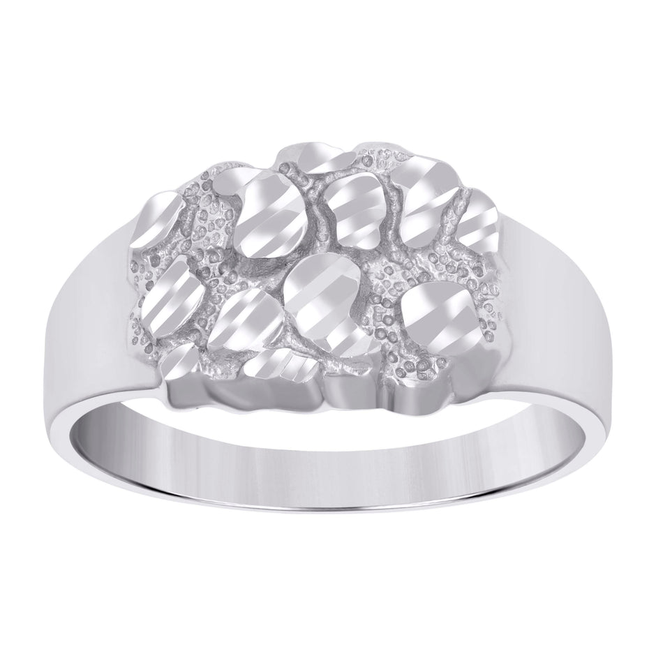 925 Sterling Silver Womens Diamond-Cut Nugget Ring Size 10 - SLV-114678