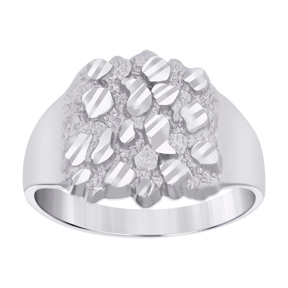 925 Sterling Silver Womens Diamond-Cut Nugget Ring Size 9 - SLV-114684