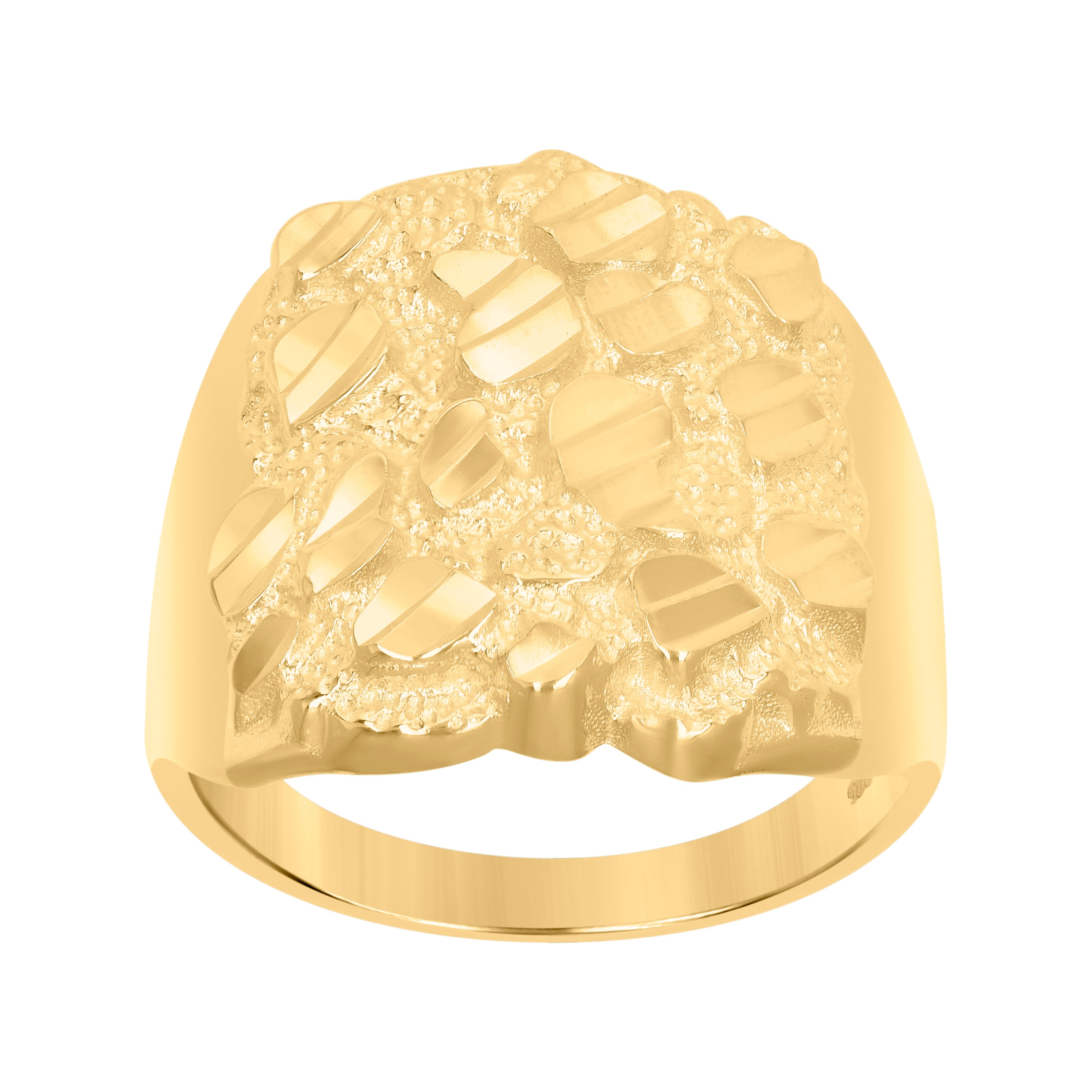 925 Sterling Silver Yellow-Tone Mens Diamond-Cut Nugget Fashion Ring Size 10 - SLV-114696