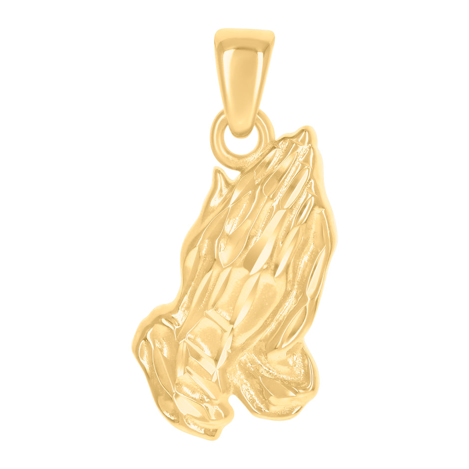 925 Sterling Silver Yellow-Tone Mens Praying Hands Symbol Religious Charm Pendant