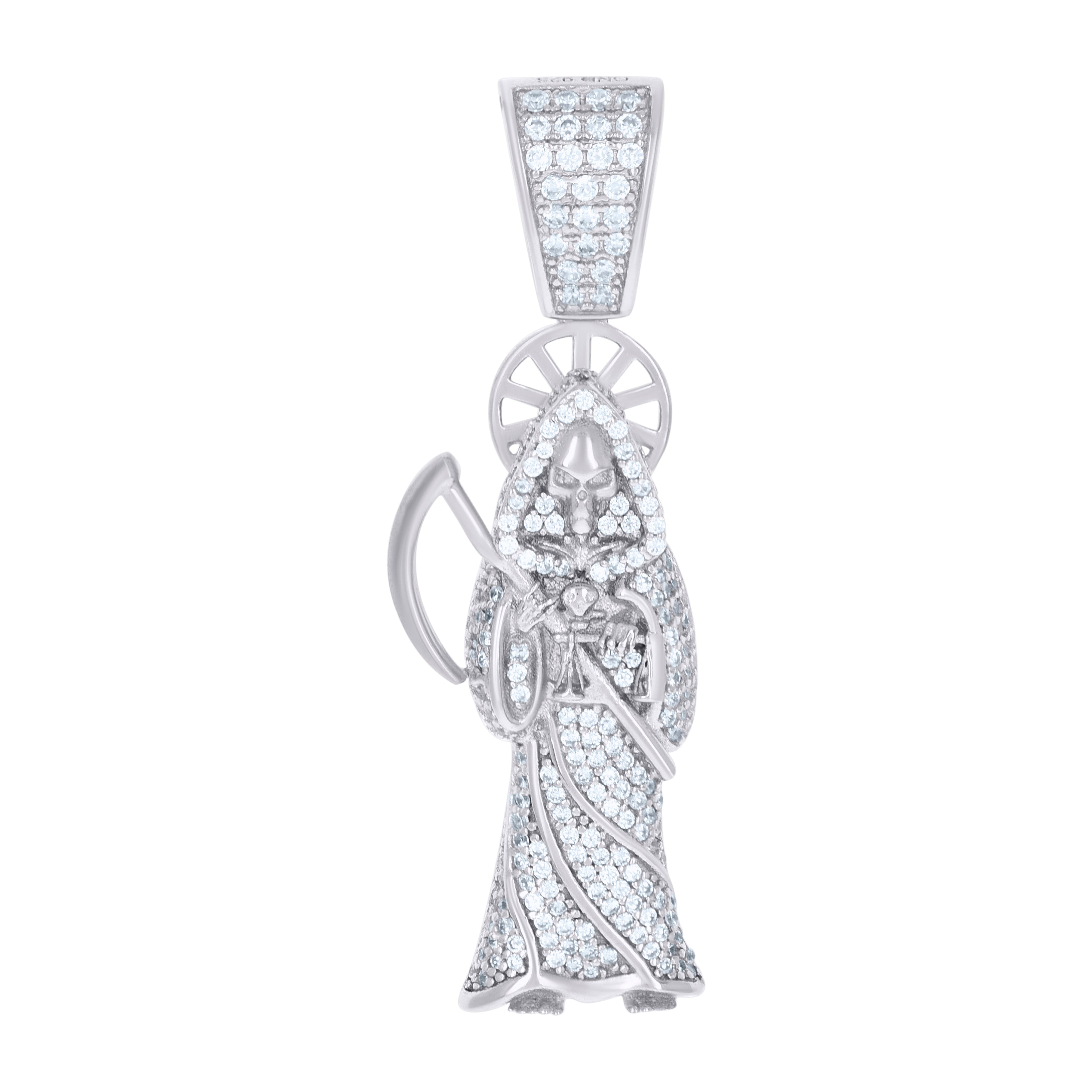 925 Sterling Silver Mens Cubic-Zirconia Grim Reaper Death Angel Religious Charm Pendant