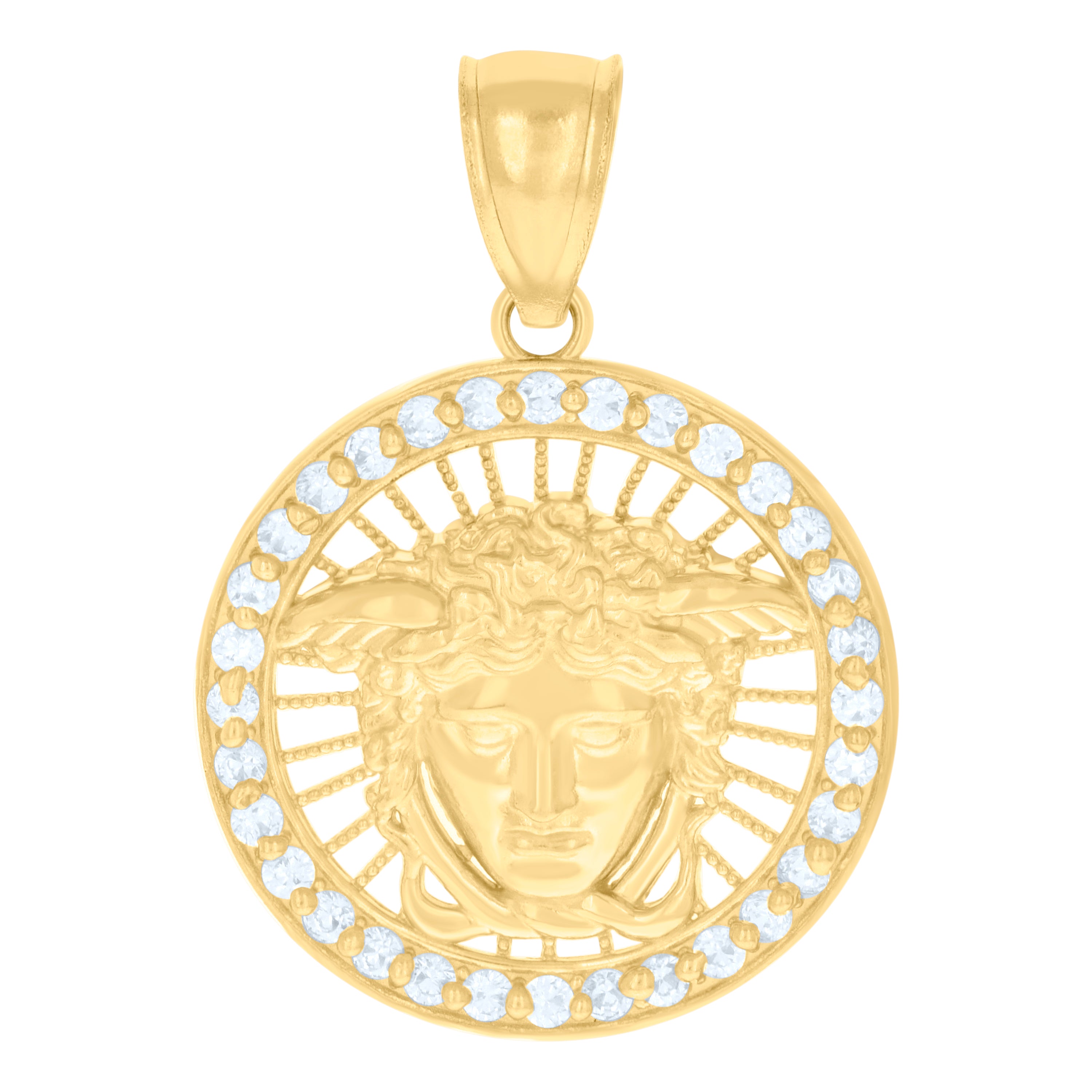 10kt Yellow Gold Mens Cubic-Zirconia Medusa Egyptian Charm Pendant