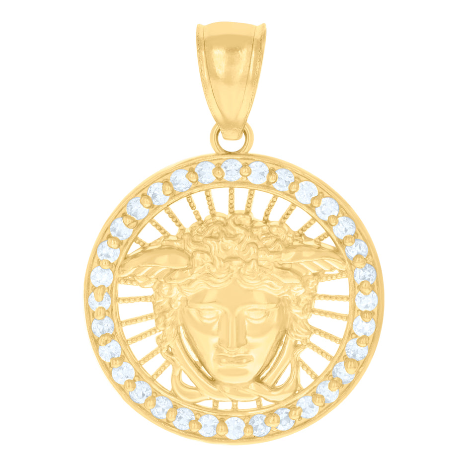 10kt Yellow Gold Mens Cubic-Zirconia Medusa Egyptian Charm Pendant