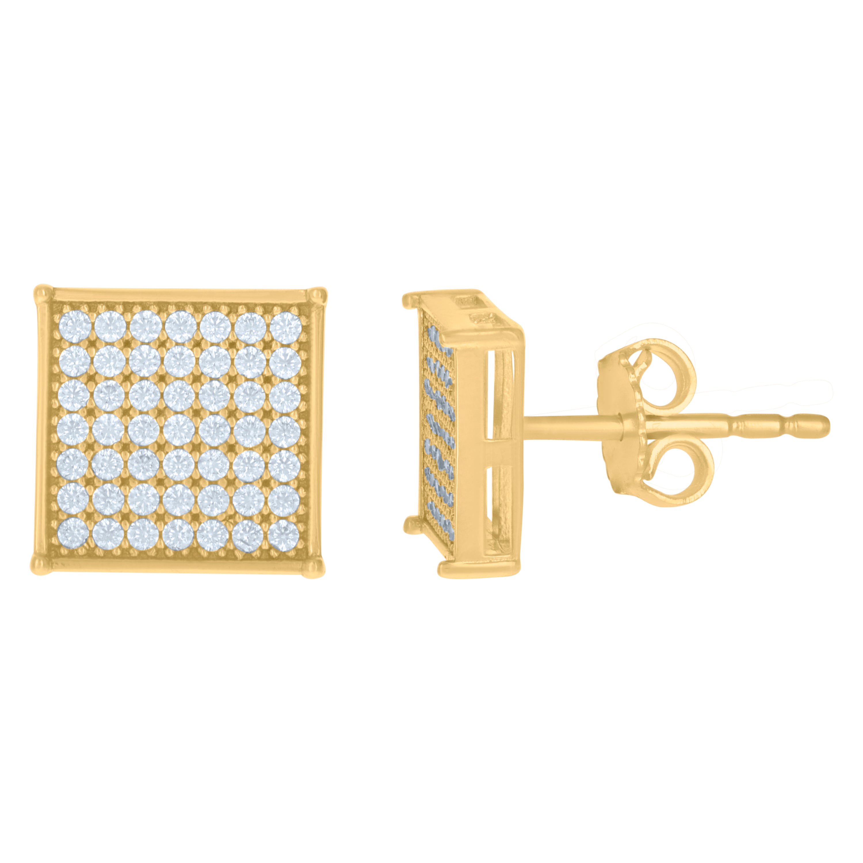 10kt Yellow Gold Mens Cubic-Zirconia Square Stud Earrings