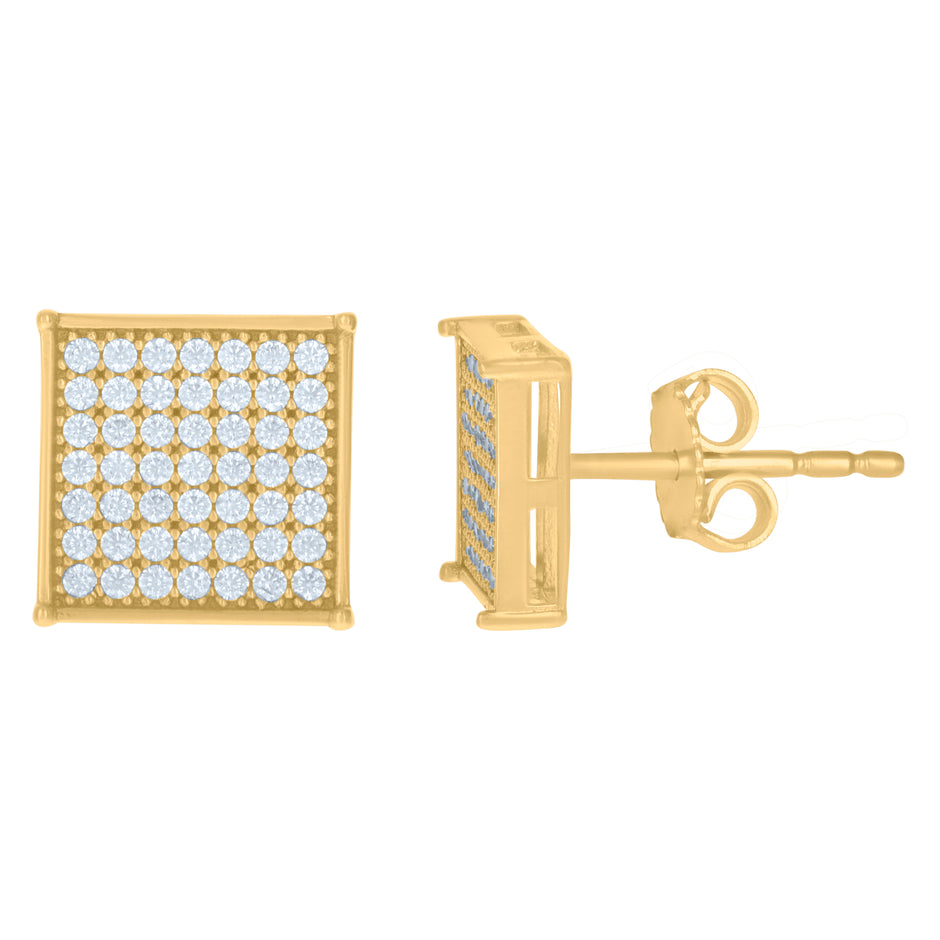 10kt Yellow Gold Mens Cubic-Zirconia Square Stud Earrings