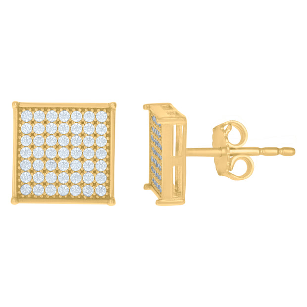 10kt Yellow Gold Mens Cubic-Zirconia Square Stud Earrings