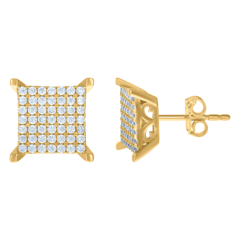 10kt Yellow Gold Mens Cubic-Zirconia Square Stud Earrings