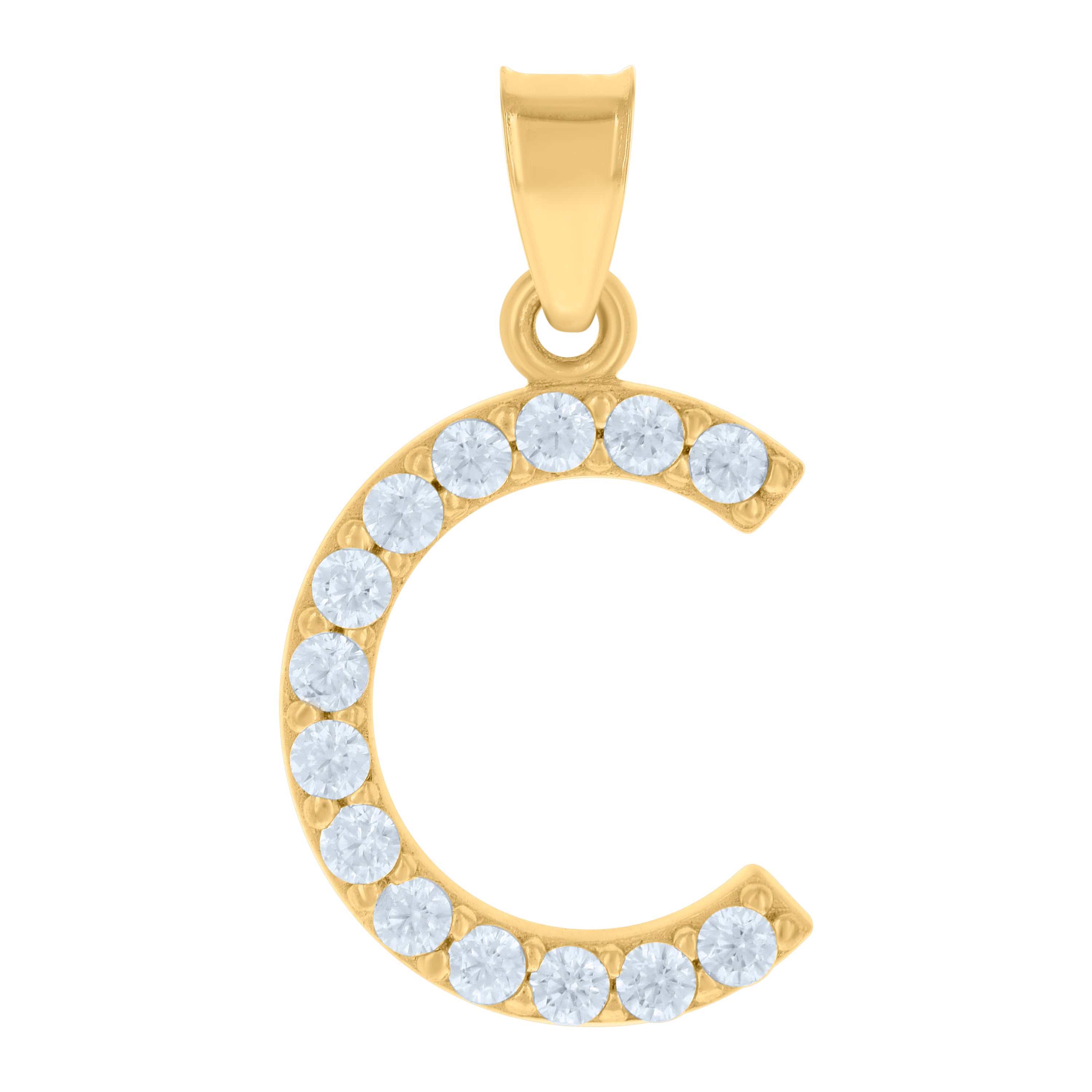 10kt Yellow Gold Unisex Cubic-Zirconia Initial Alphabet C Charm Pendant