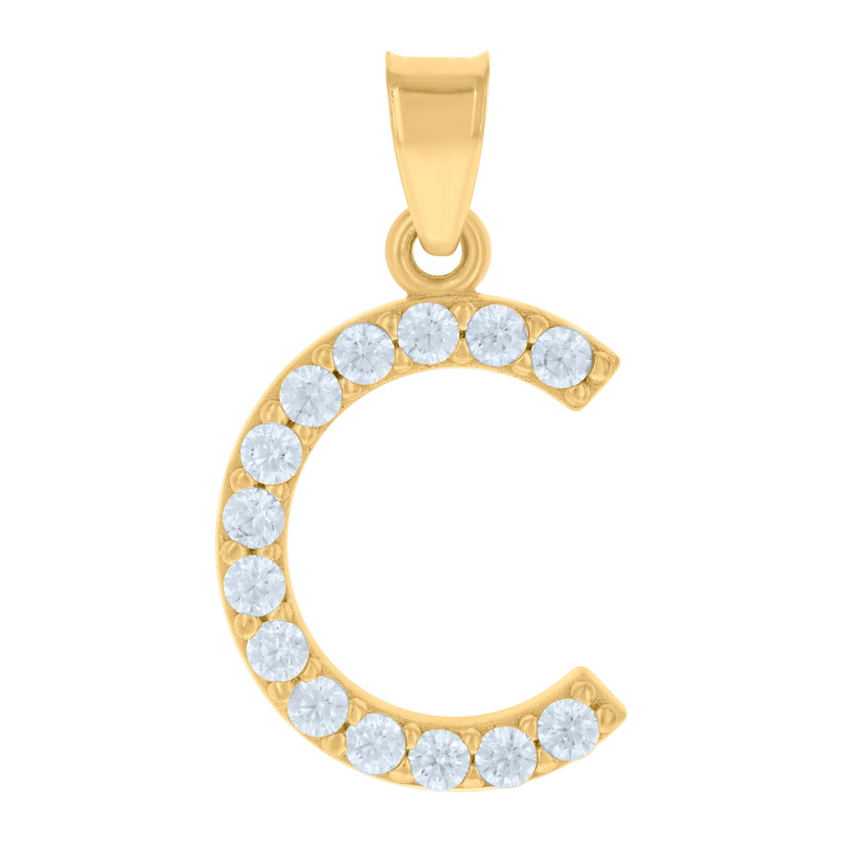 10kt Yellow Gold Unisex Cubic-Zirconia Initial Alphabet C Charm Pendant