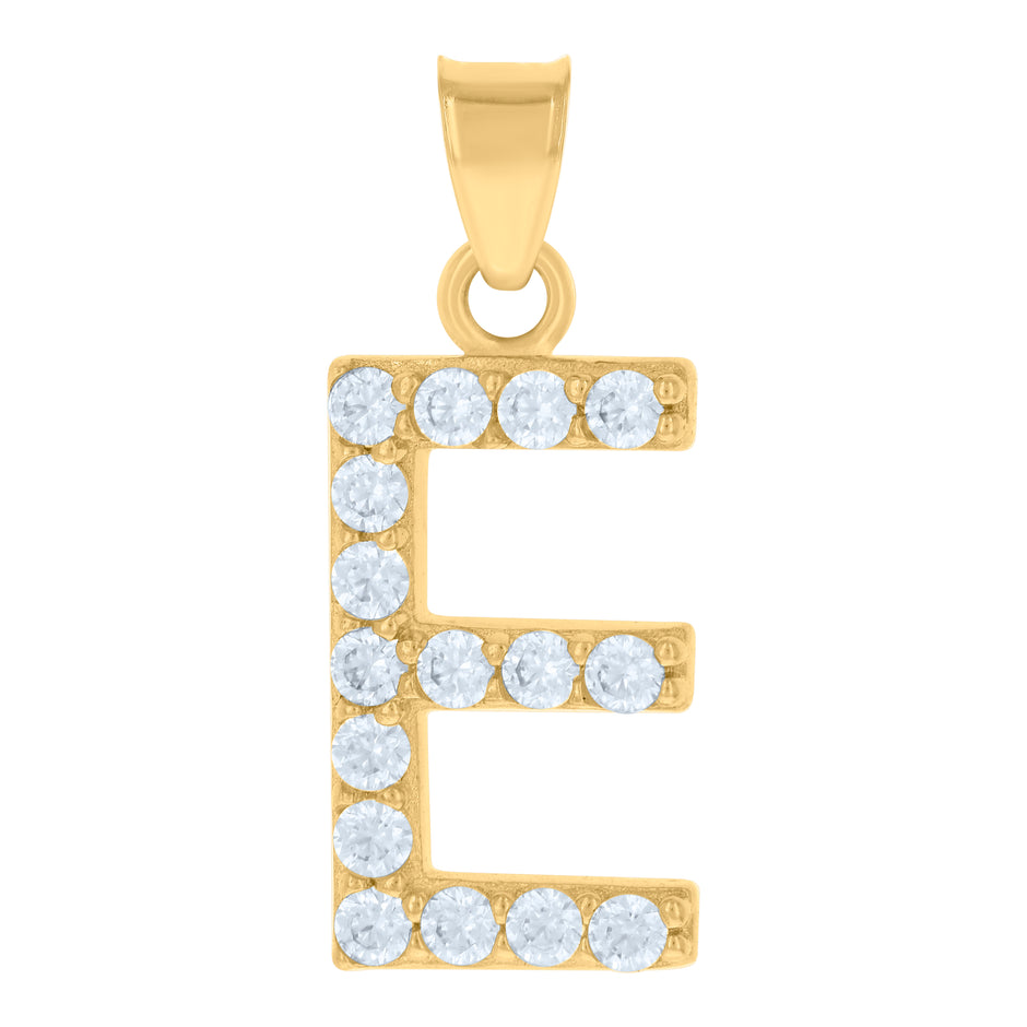 10kt Yellow Gold Unisex Cubic-Zirconia Initial Alphabet E Charm Pendant