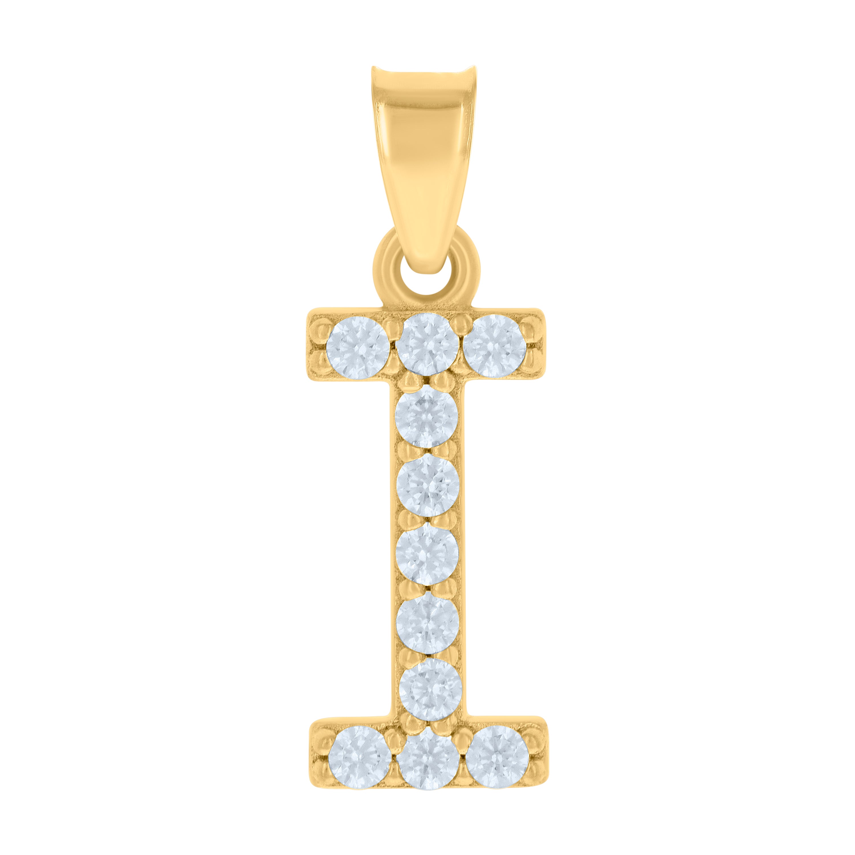 10kt Yellow Gold Unisex Cubic-Zirconia Initial Alphabet I Charm Pendant