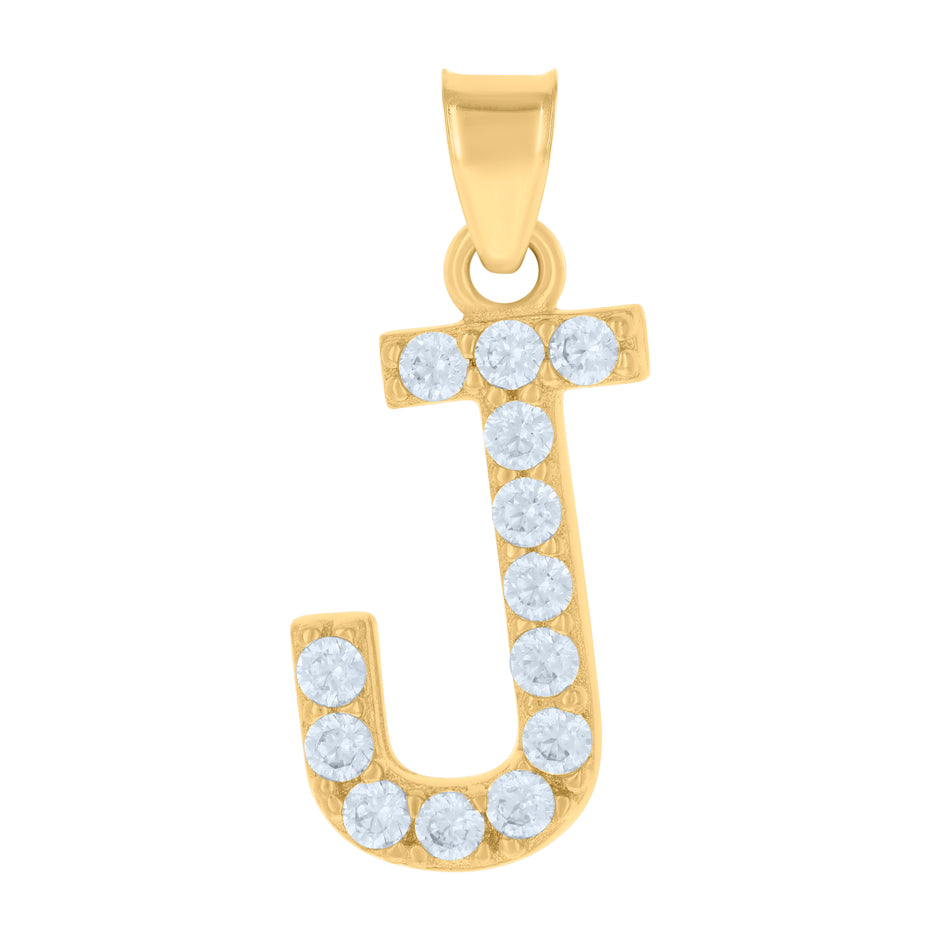 10kt Yellow Gold Unisex Cubic-Zirconia Initial Alphabet J Charm Pendant