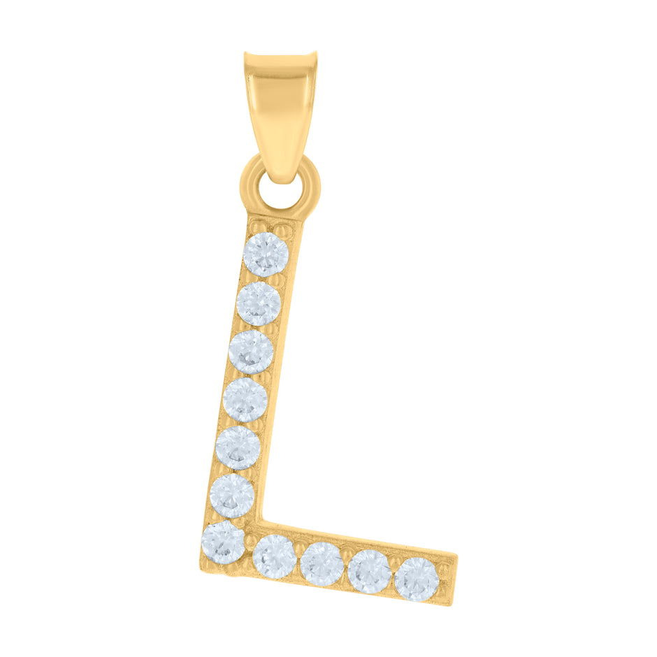 10kt Yellow Gold Unisex Cubic-Zirconia Initial Alphabet L Charm Pendant