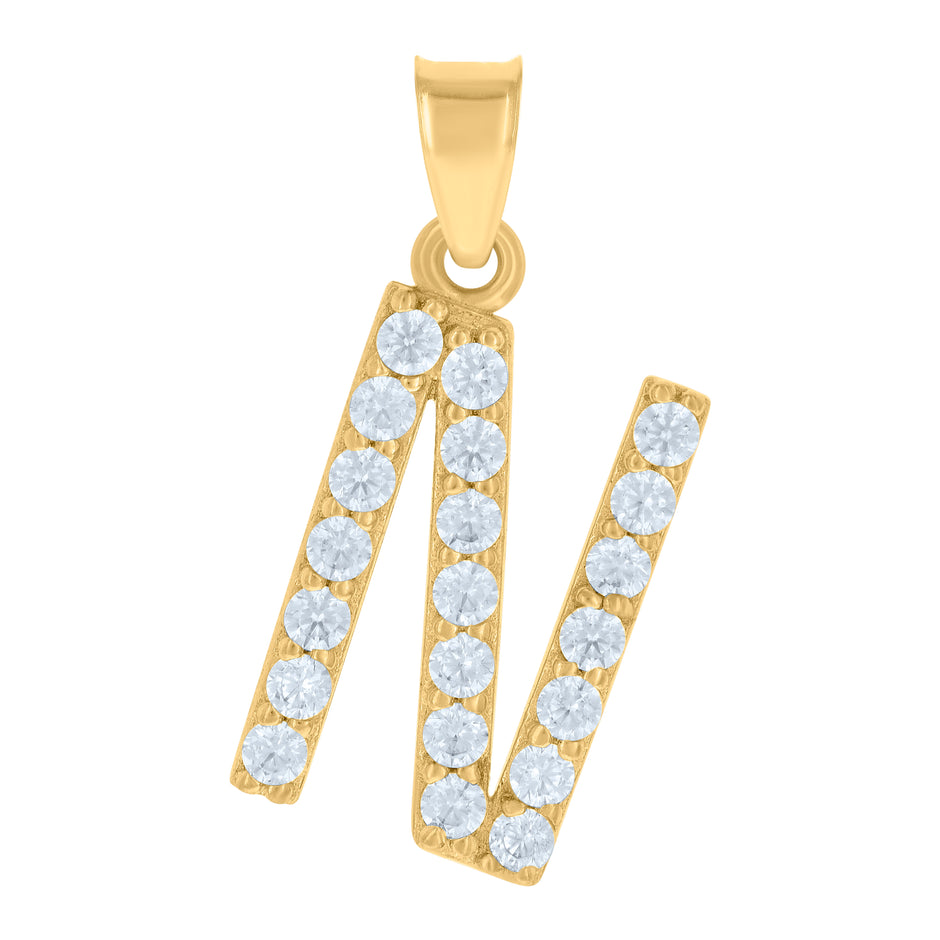 10kt Yellow Gold Unisex Cubic-Zirconia Initial Alphabet N Charm Pendant