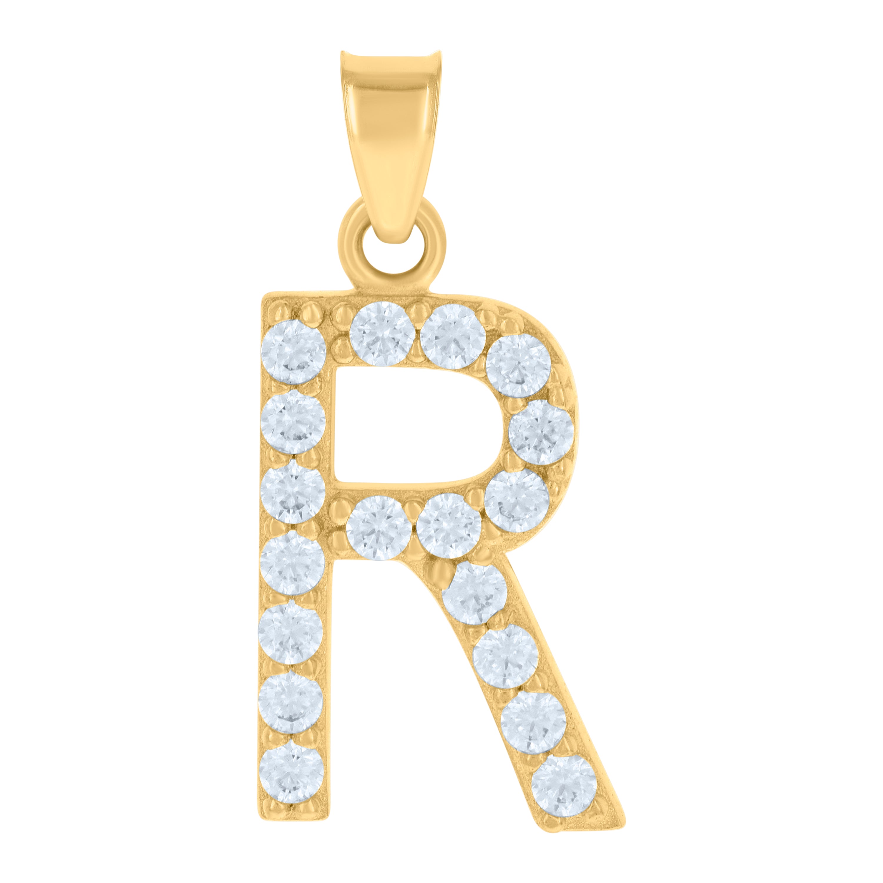 10kt Yellow Gold Unisex Cubic-Zirconia Initial Alphabet R Charm Pendant