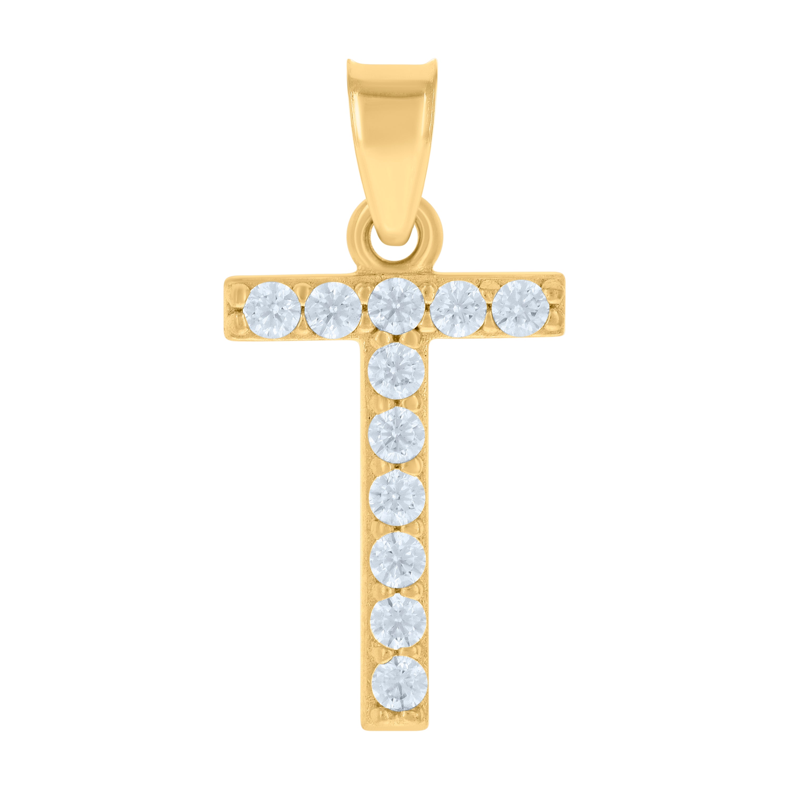 10kt Yellow Gold Unisex Cubic-Zirconia Initial Alphabet T Charm Pendant