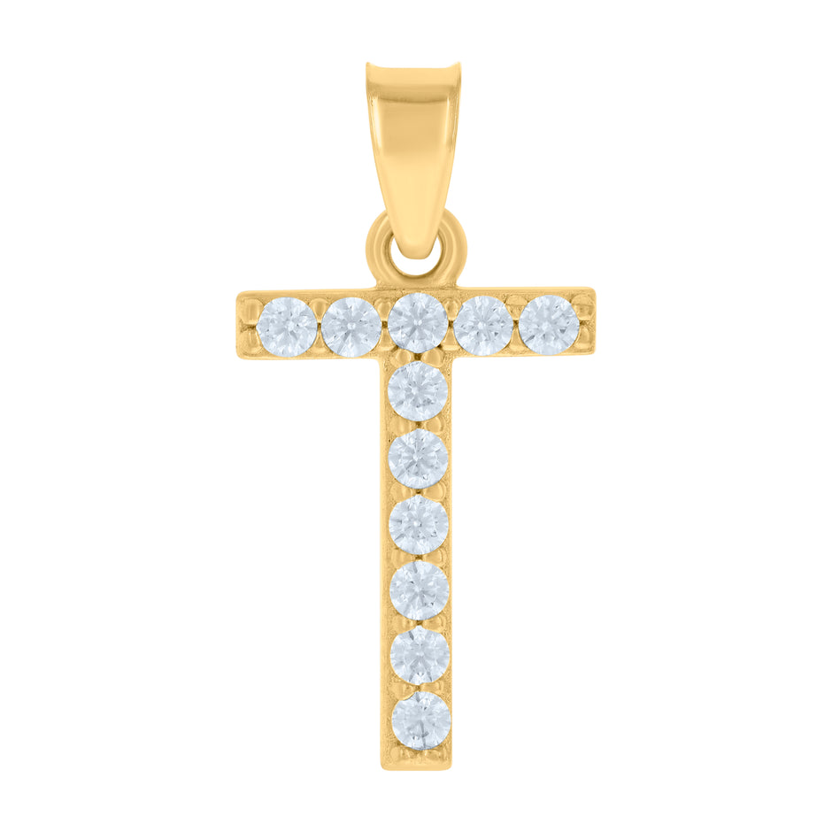 10kt Yellow Gold Unisex Cubic-Zirconia Initial Alphabet T Charm Pendant