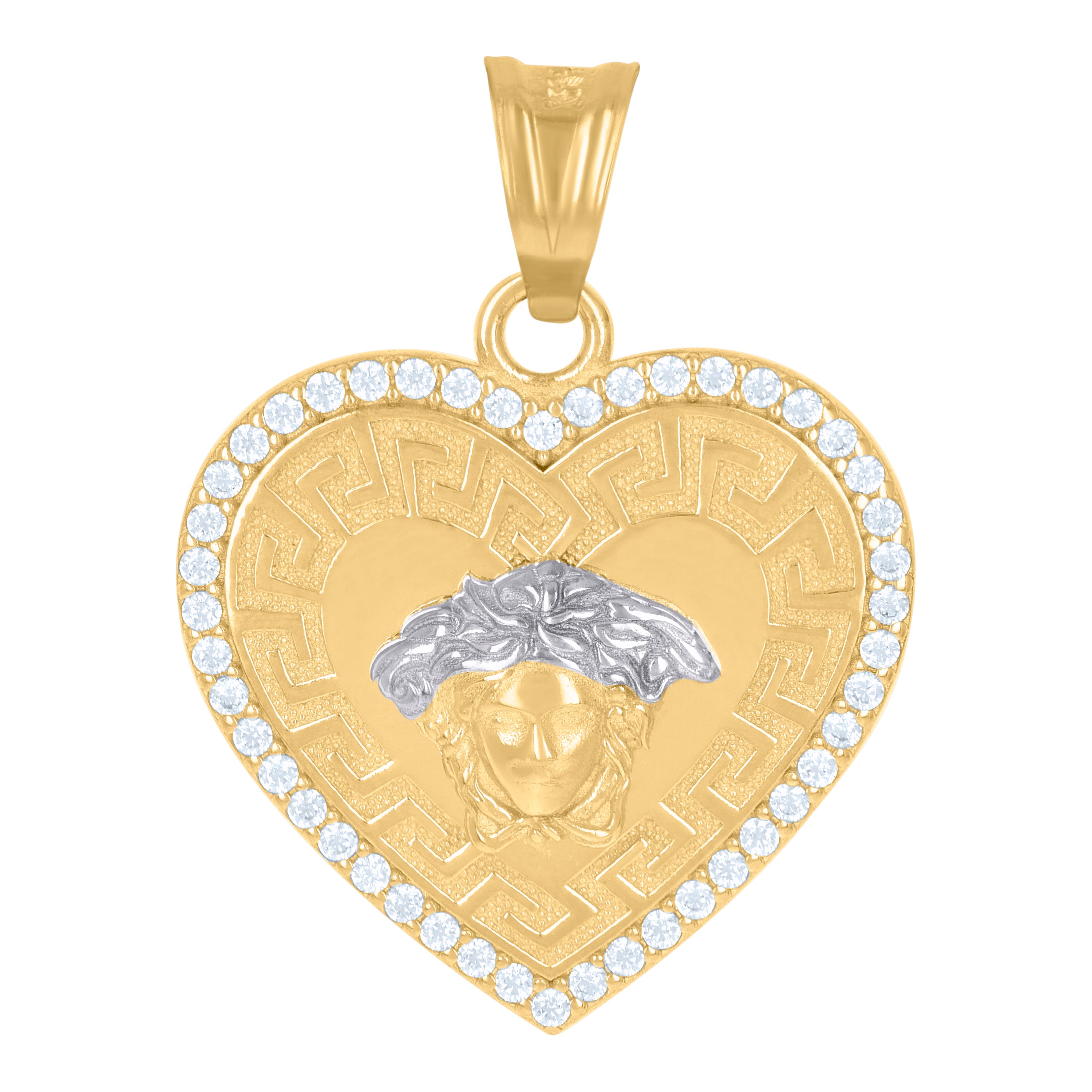 10kt Two-Tone Gold Womens Cubic-Zirconia Medusa Egyptian Heart Pendant
