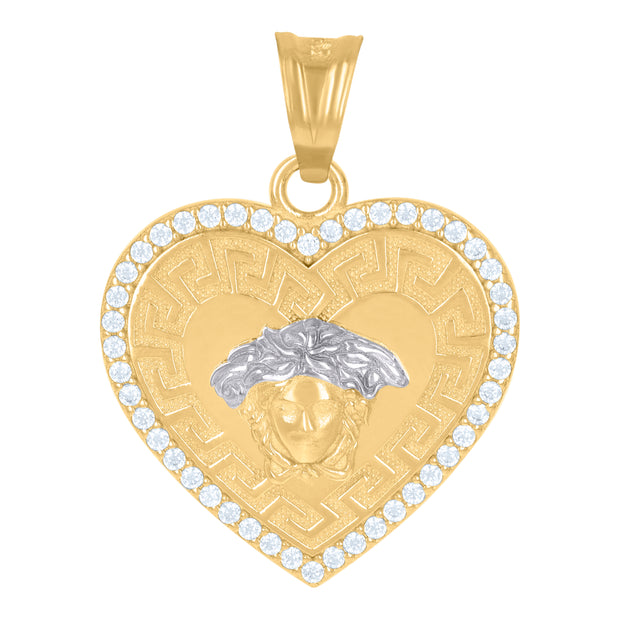 10kt Two-Tone Gold Womens Cubic-Zirconia Medusa Egyptian Heart Pendant