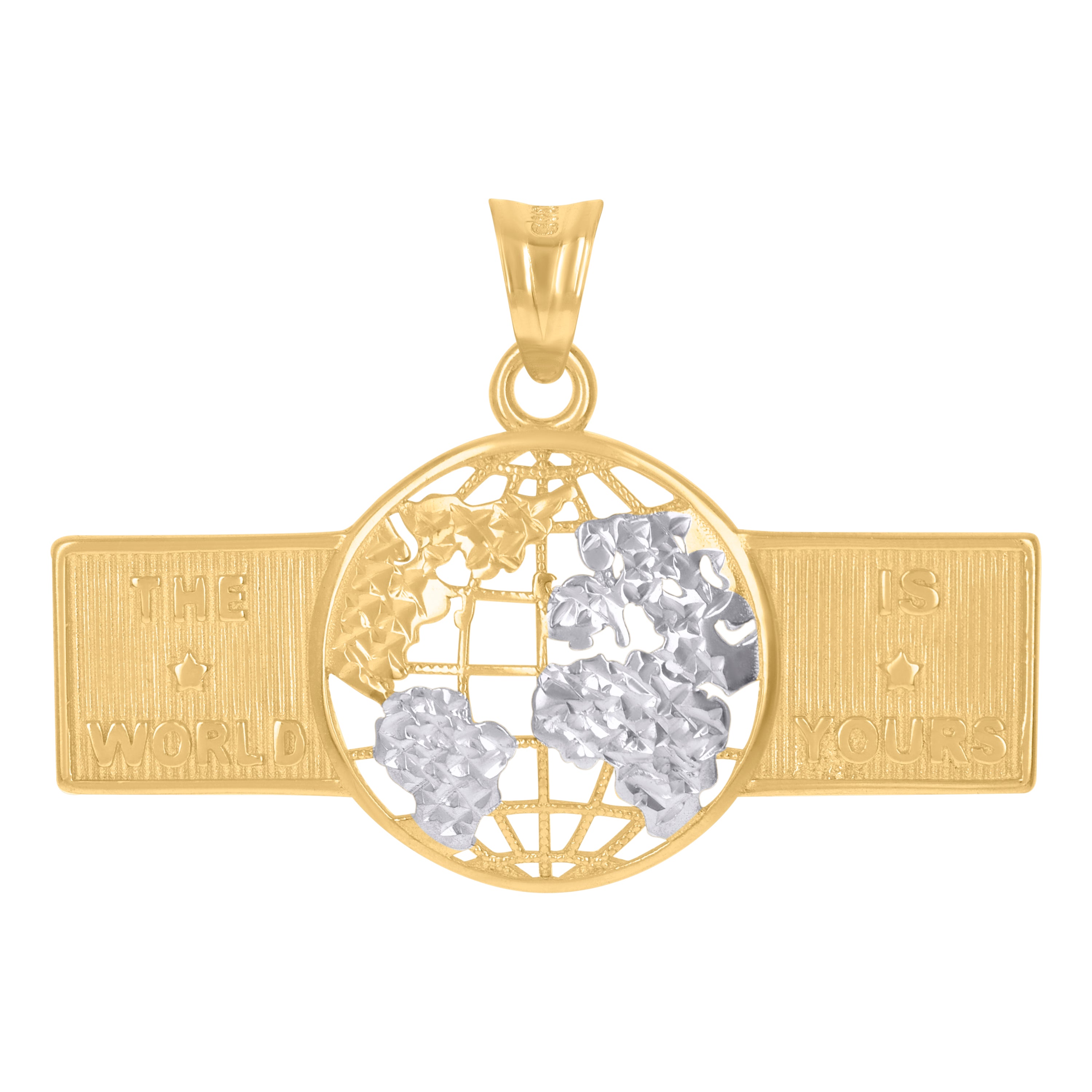 10kt Two-Tone Gold Mens The World Is Yours World Map Charm Pendant