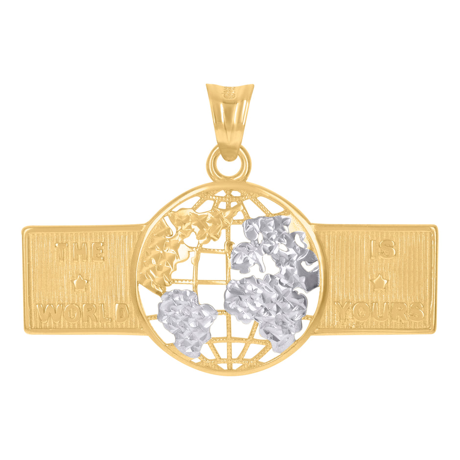 10kt Two-Tone Gold Mens The World Is Yours World Map Charm Pendant