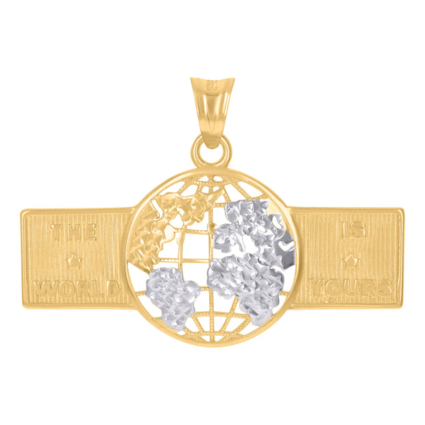 10kt Two-Tone Gold Mens The World Is Yours World Map Charm Pendant