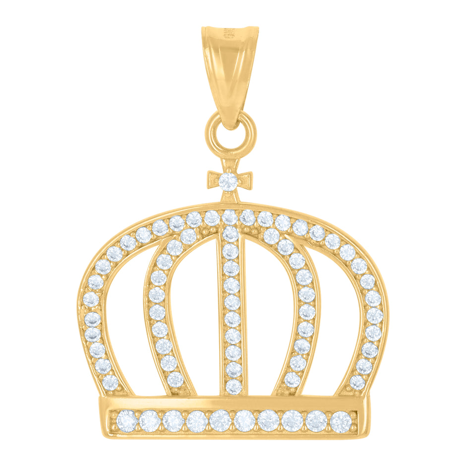 10kt Yellow Gold Mens Cubic-Zirconia Crown Fashion Charm Pendant