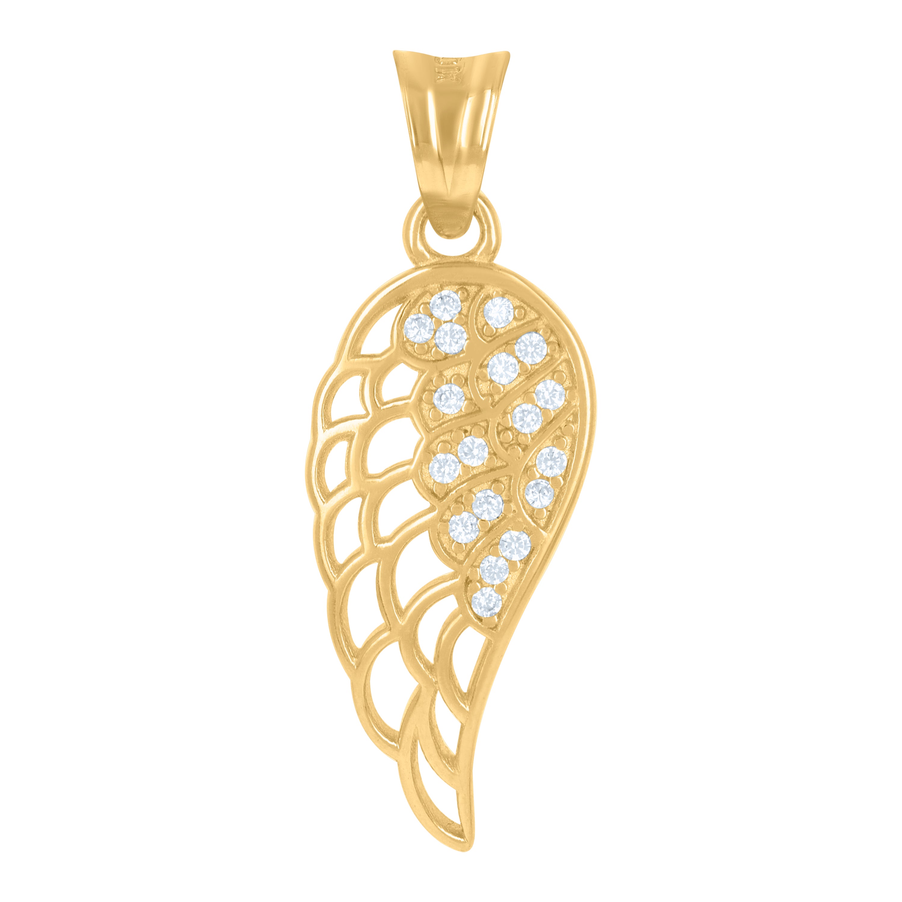 10kt Yellow Gold Unisex Cubic-Zirconia Angel Wing Religious Charm Pendant