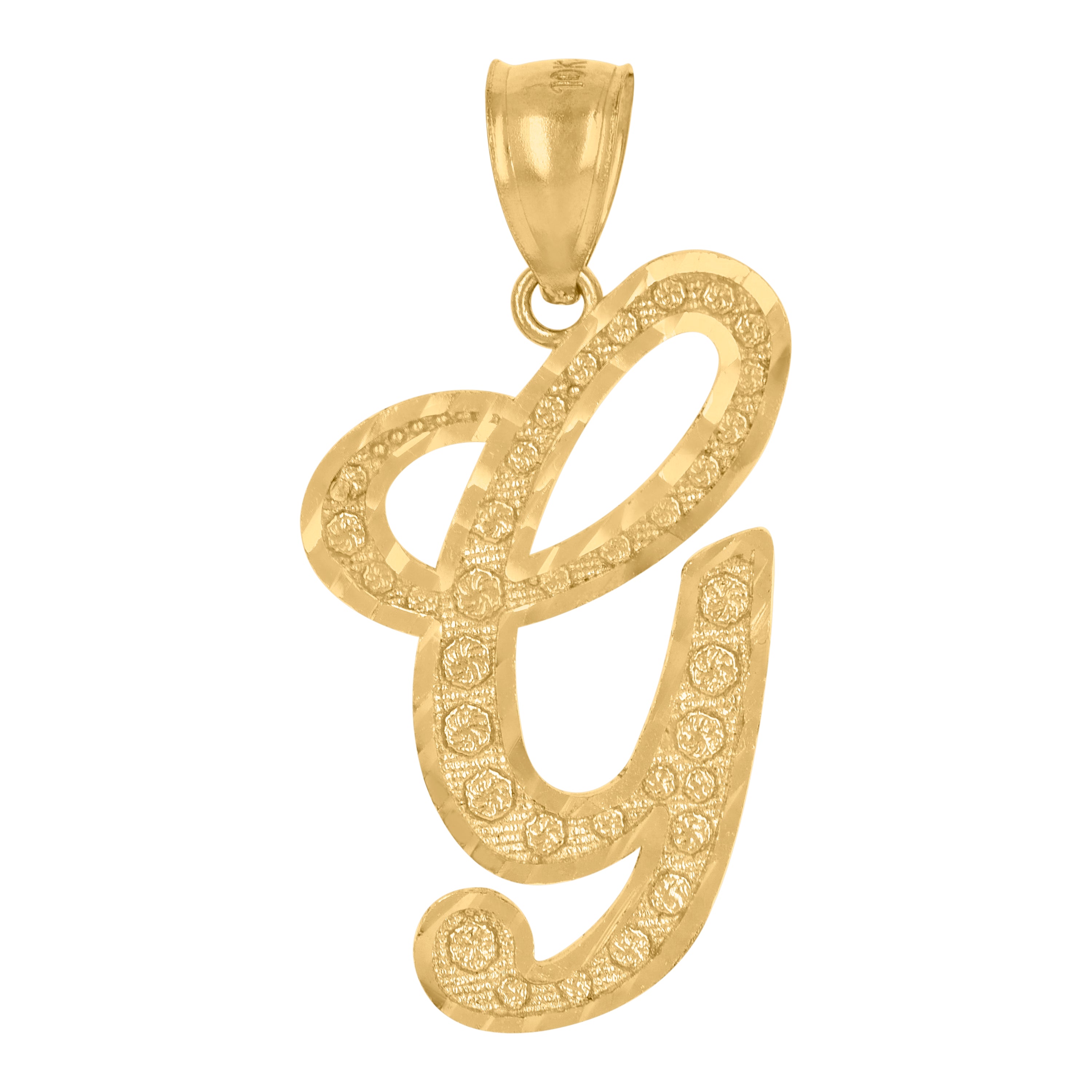 10Kt Yellow Gold Unisex Diamond-Cut Floral Initial Letter Alphabet G Charm Pendant