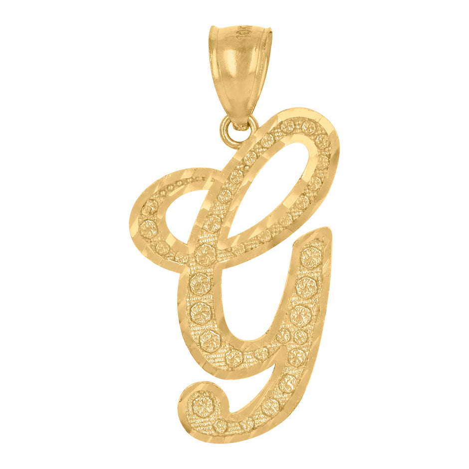 10Kt Yellow Gold Unisex Diamond-Cut Floral Initial Letter Alphabet G Charm Pendant