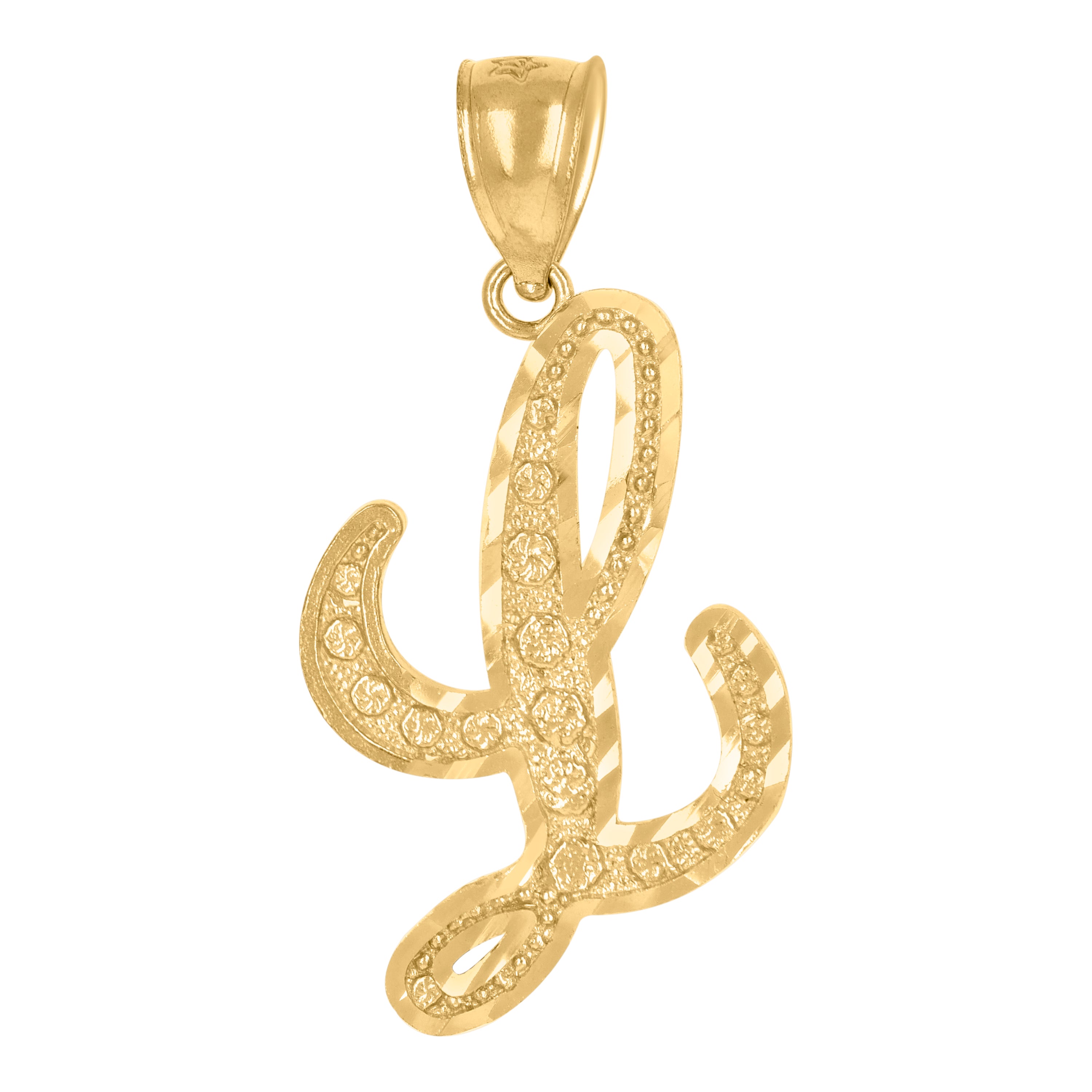 10Kt Yellow Gold Unisex Diamond-Cut Floral Initial Letter Alphabet L Charm Pendant