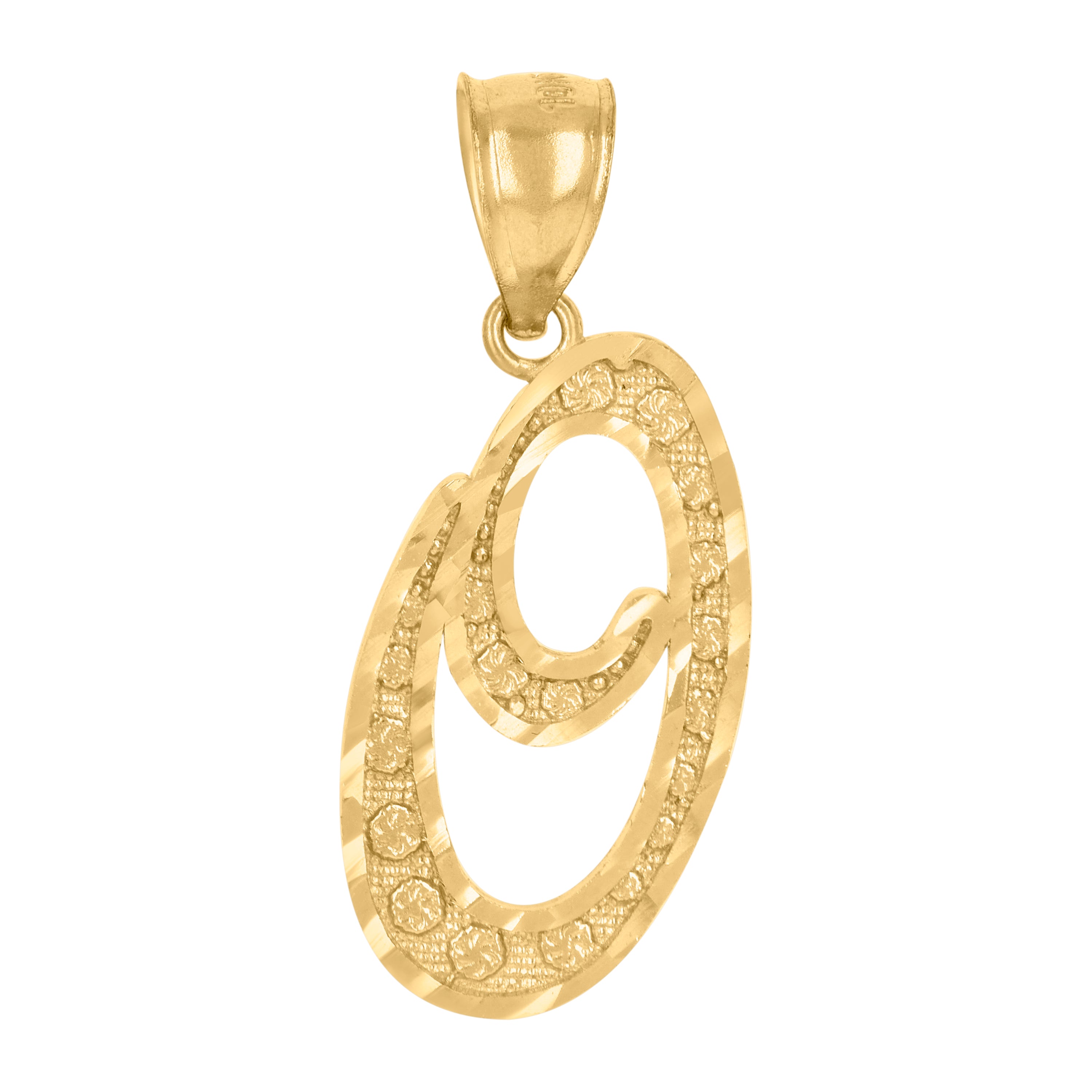 10Kt Yellow Gold Unisex Diamond-Cut Floral Initial Letter Alphabet O Charm Pendant