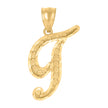 10Kt Yellow Gold Unisex Diamond-Cut Floral Initial Letter Alphabet T Charm Pendant