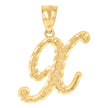 10Kt Yellow Gold Unisex Diamond-Cut Floral Initial Letter Alphabet X Charm Pendant