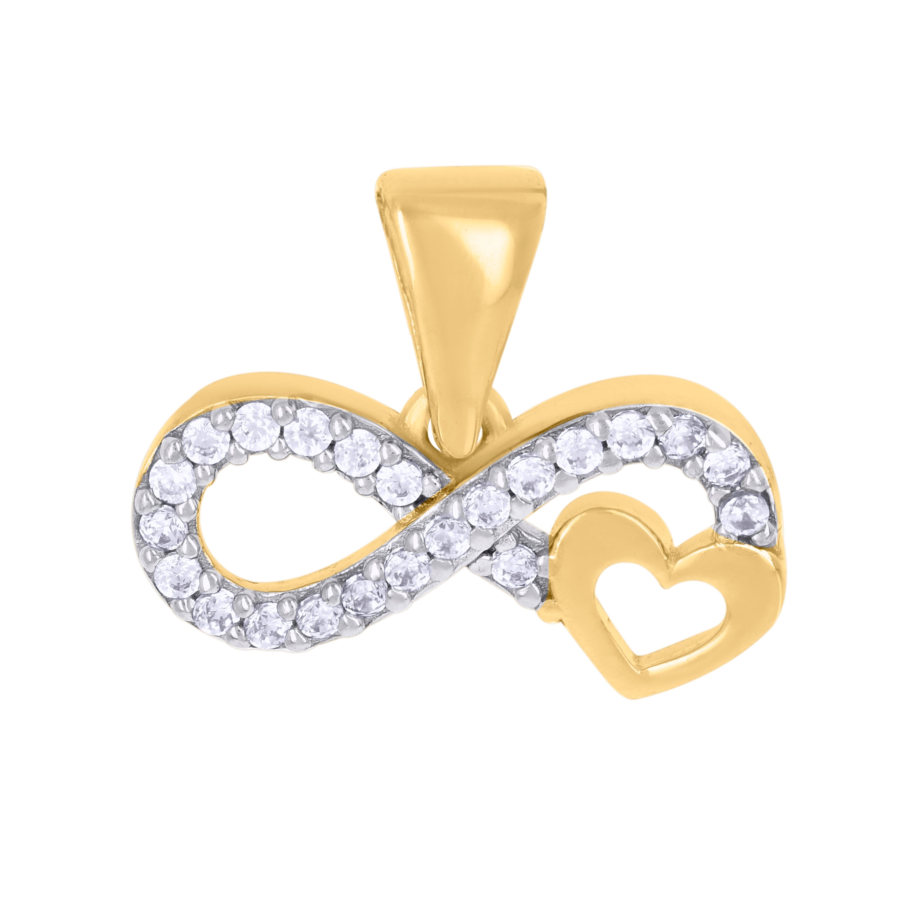 14Kt Two-Tone Gold Womens Cubic-Zirconia Infinity Heart Charm Pendant