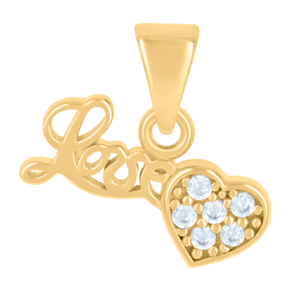 14Kt Yellow Gold Womens Cubic-Zirconia Love Heart Charm Pendant