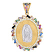 14Kt Two-Tone Gold Womens Multi-Color Baguette Round Cubic-Zirconia Guadalupe Religious Charm Pendant