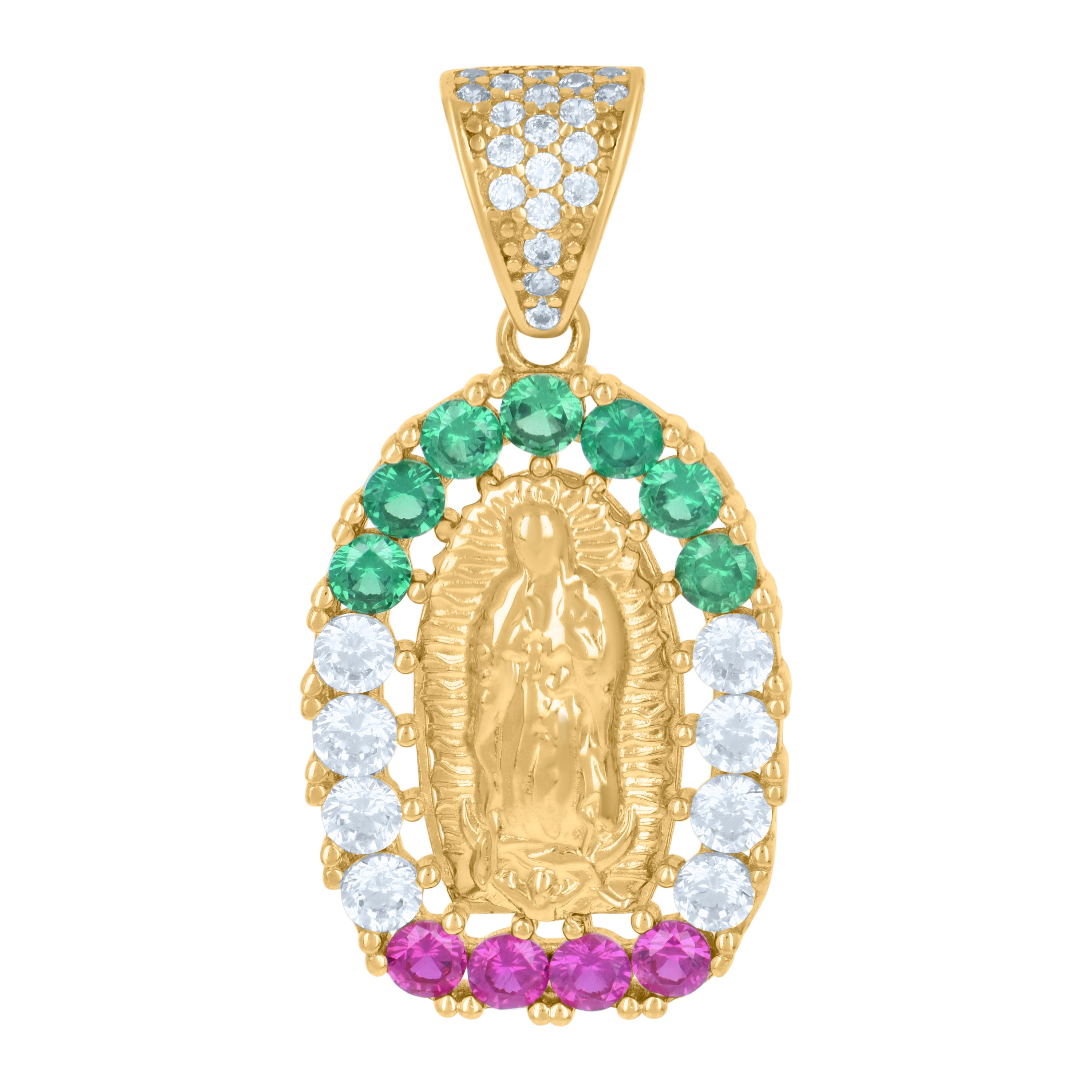 14Kt Yellow Gold Womens Multi-Color Cubic-Zirconia Guadalupe Religious Charm Pendant