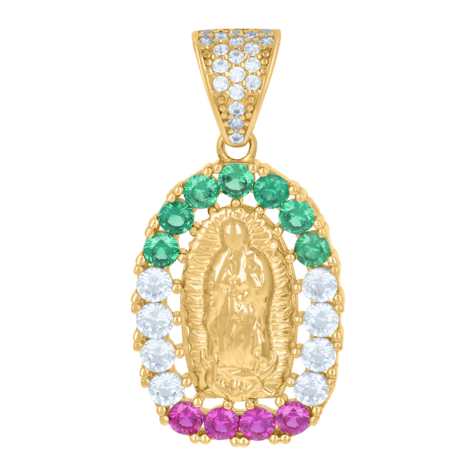 14Kt Yellow Gold Womens Multi-Color Cubic-Zirconia Guadalupe Religious Charm Pendant