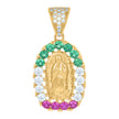 14Kt Yellow Gold Womens Multi-Color Cubic-Zirconia Guadalupe Religious Charm Pendant