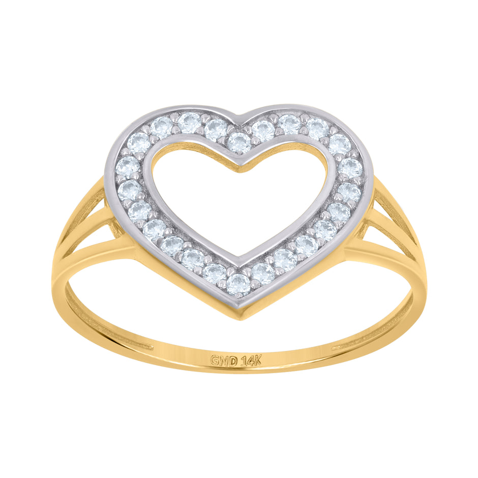 14kt Two-Tone Gold Womens Cubic-Zirconia Heart Ring