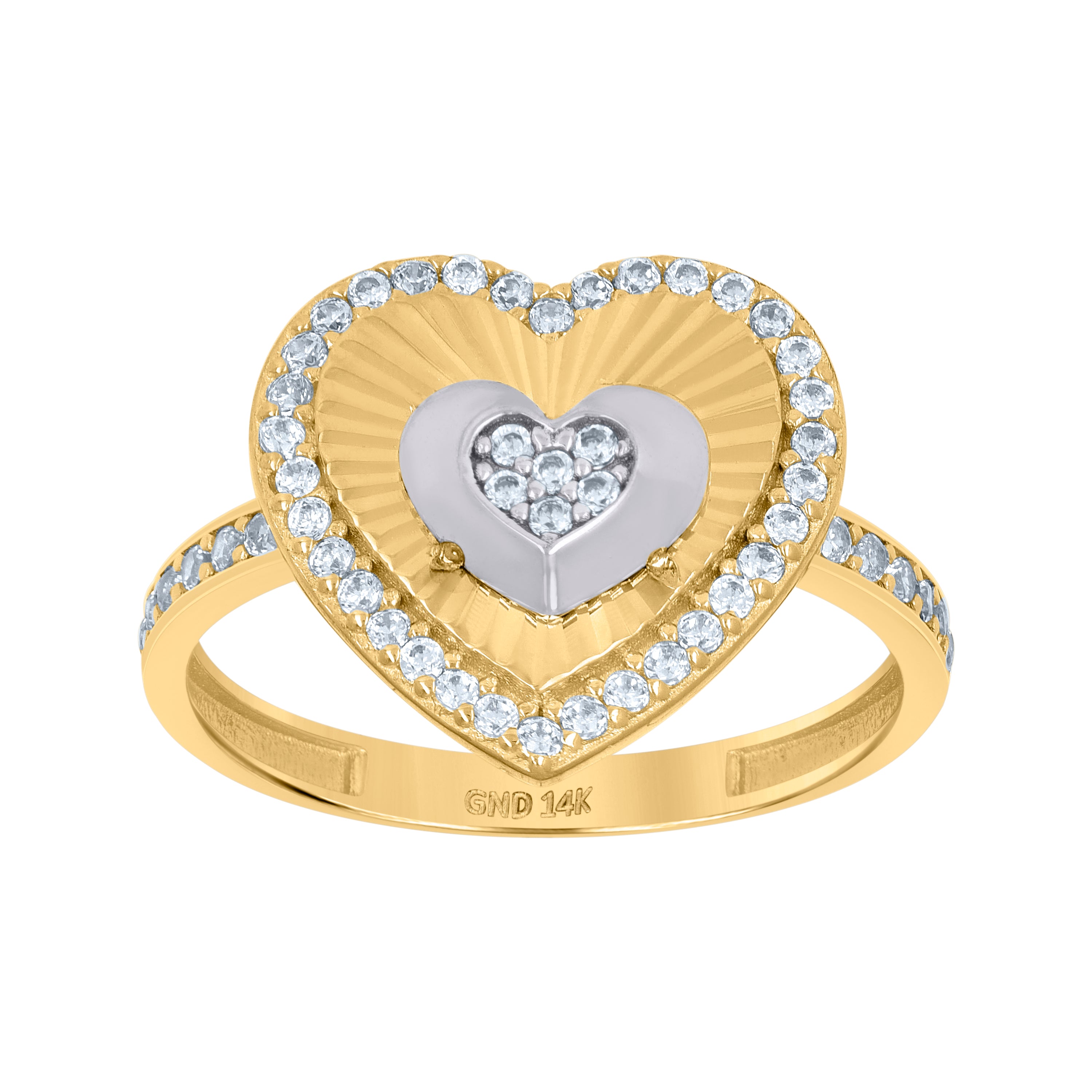 14kt Two-Tone Gold Womens Cubic-Zirconia Heart Ring