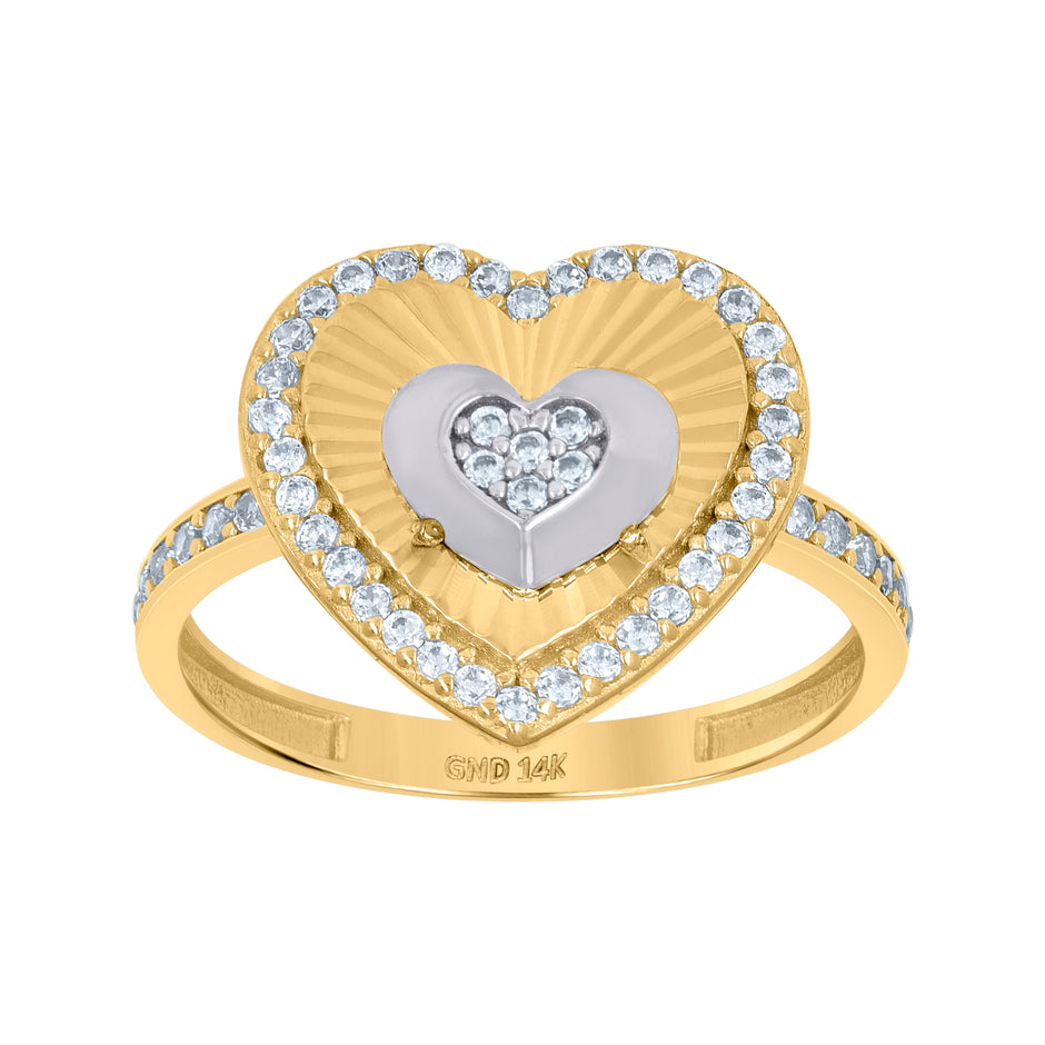 14kt Two-Tone Gold Womens Cubic-Zirconia Heart Ring