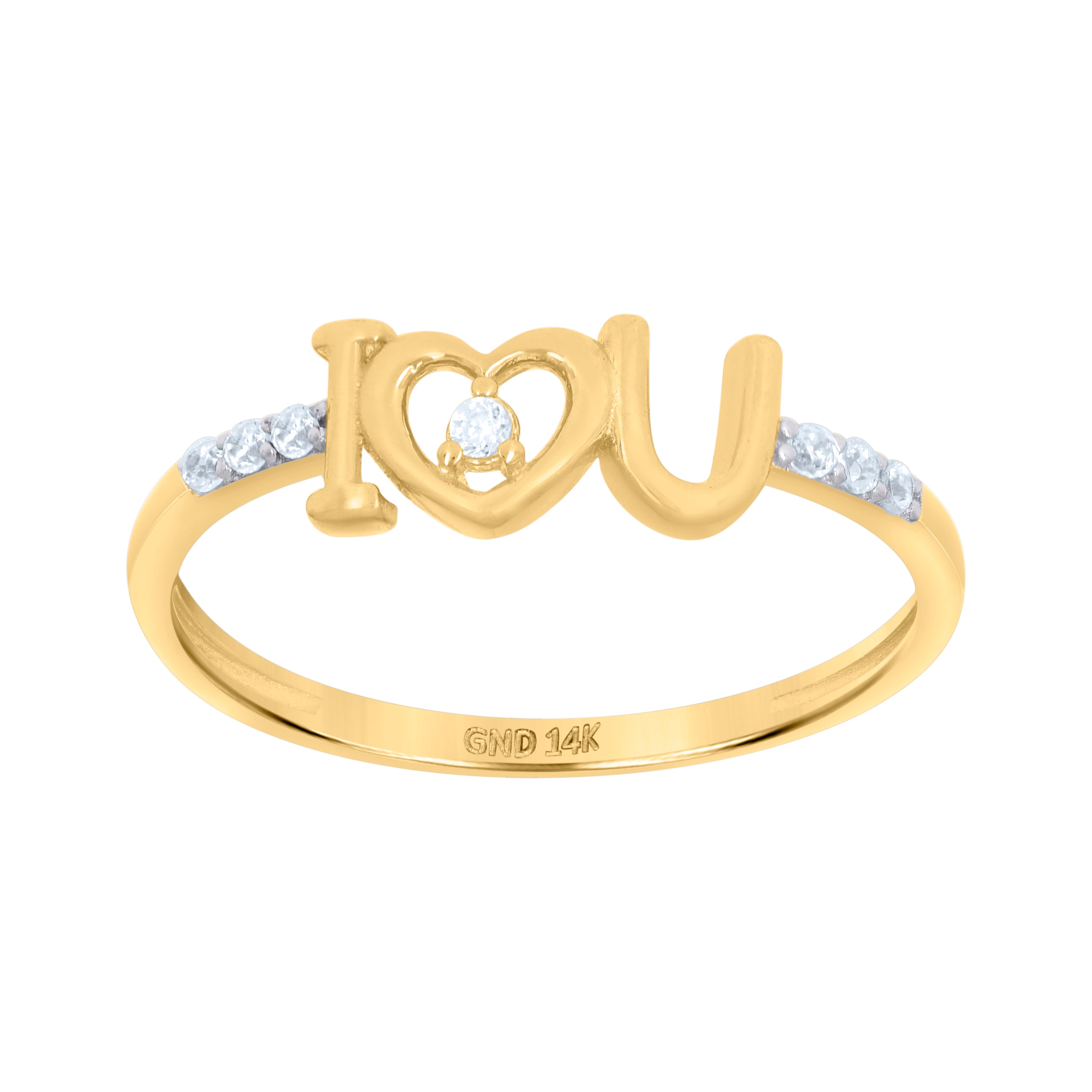 14kt Two-Tone Gold Womens Cubic-Zirconia I Love U Heart Ring