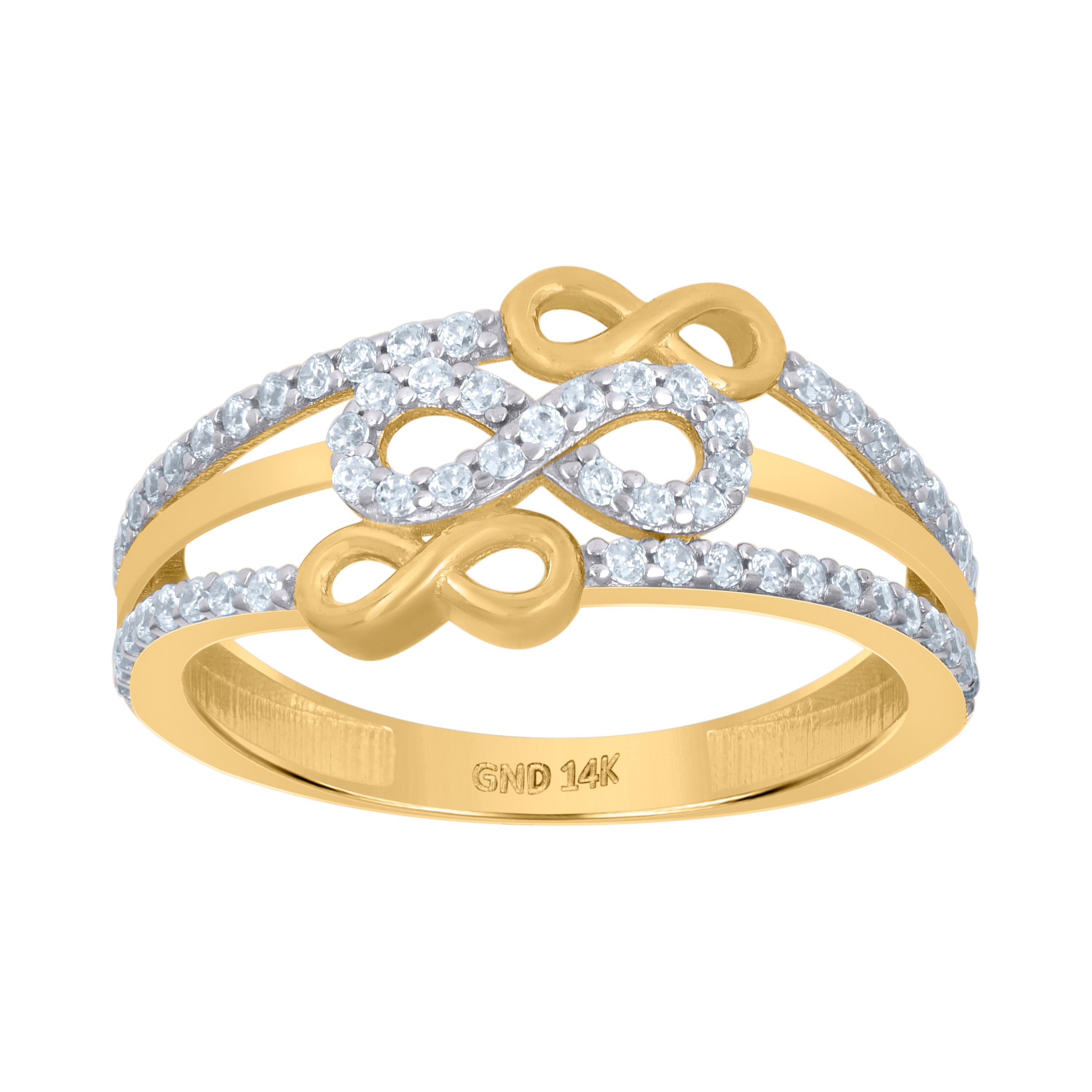 14kt Two-Tone Gold Womens Cubic-Zirconia Infinity Symbol Ring