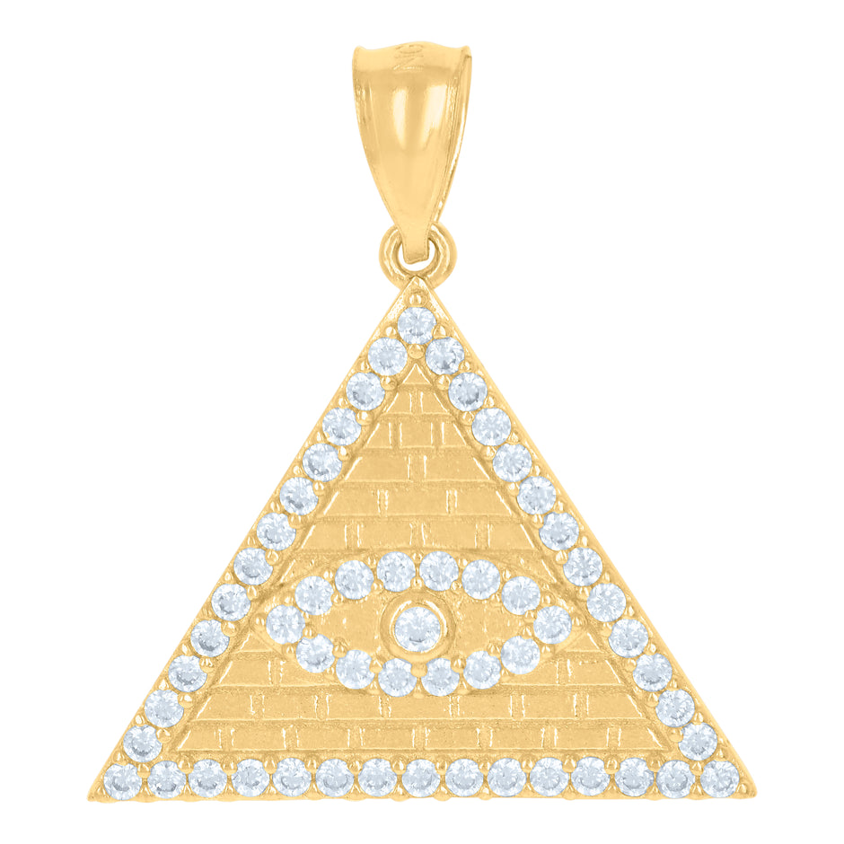 10kt Yellow Gold Mens Cubic-Zirconia Good Luck Evil Eye Pyramid Egyptian Charm Pendant