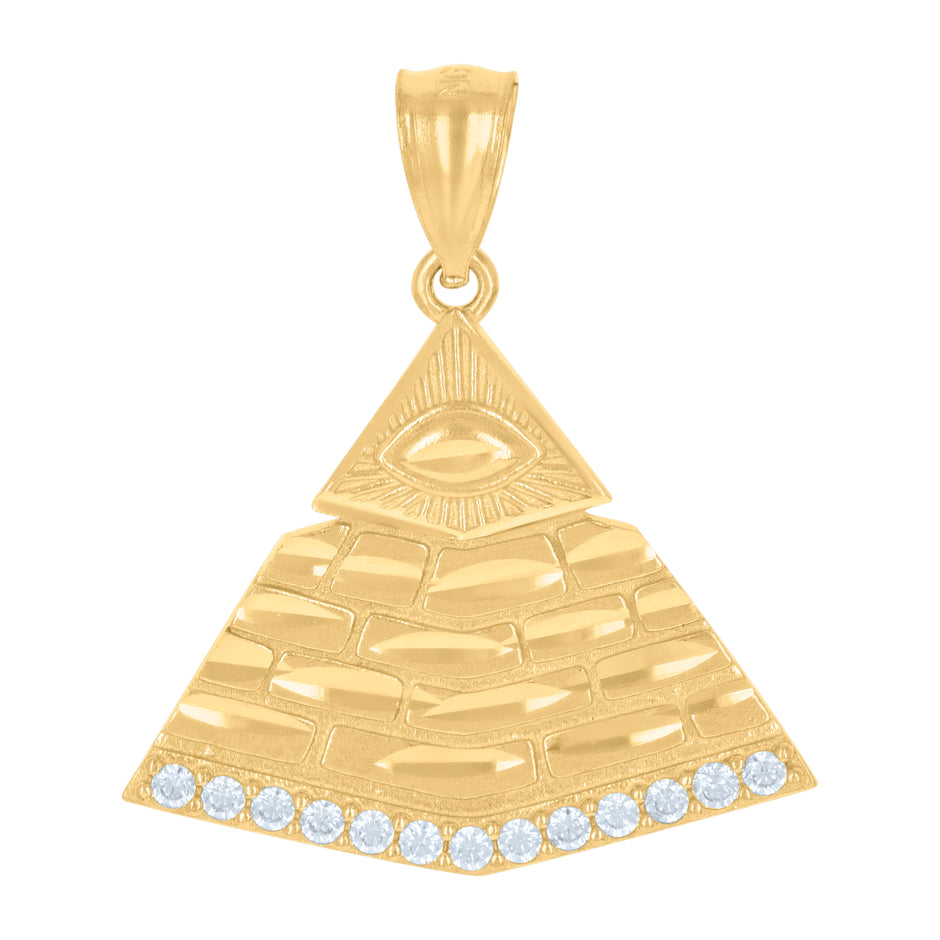 10kt Yellow Gold Unisex Cubic-Zirconia Pyramid Egyptian Charm Pendant
