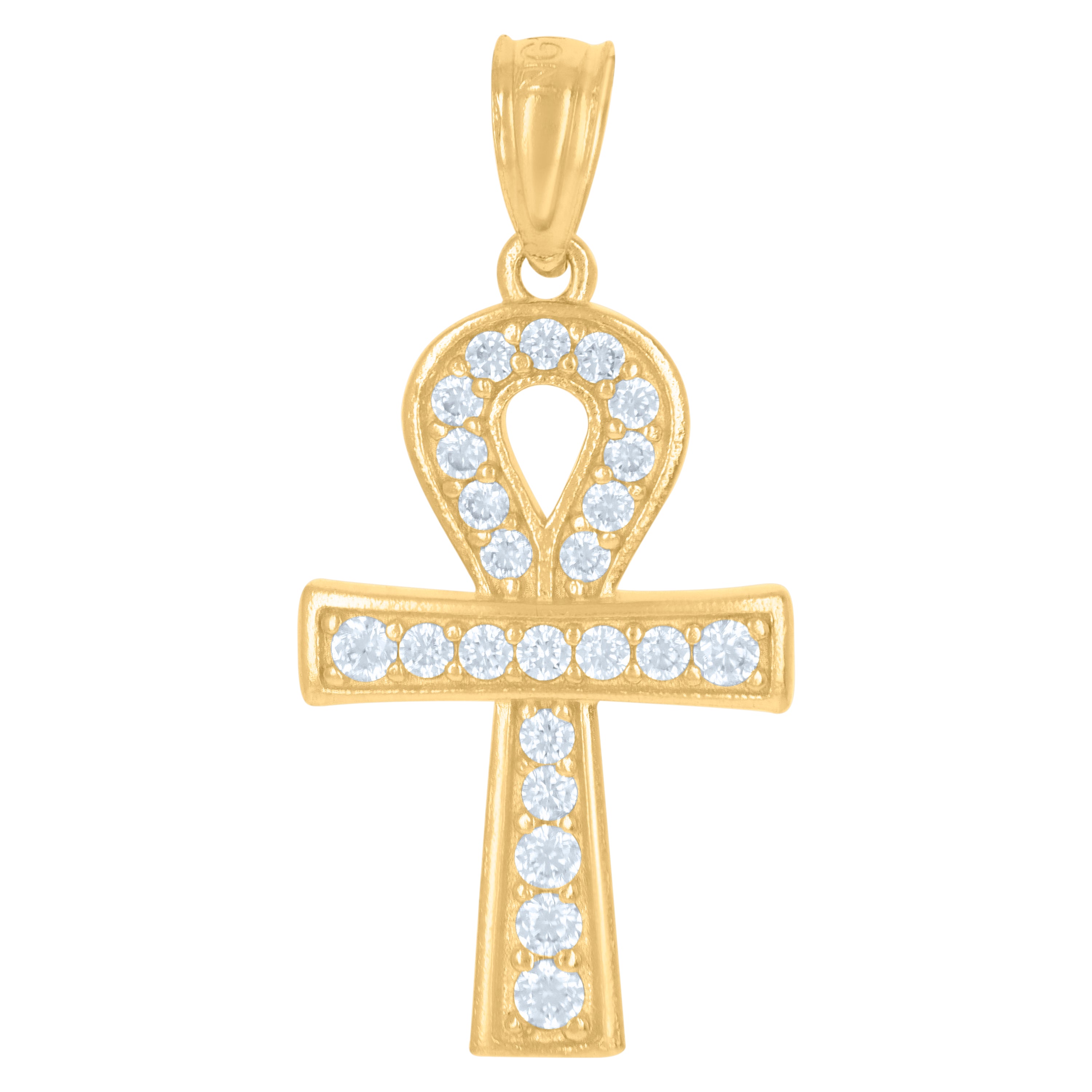 10kt Yellow Gold Womens Cubic-Zirconia Egyptian Ankh Cross Religious Charm Pendant