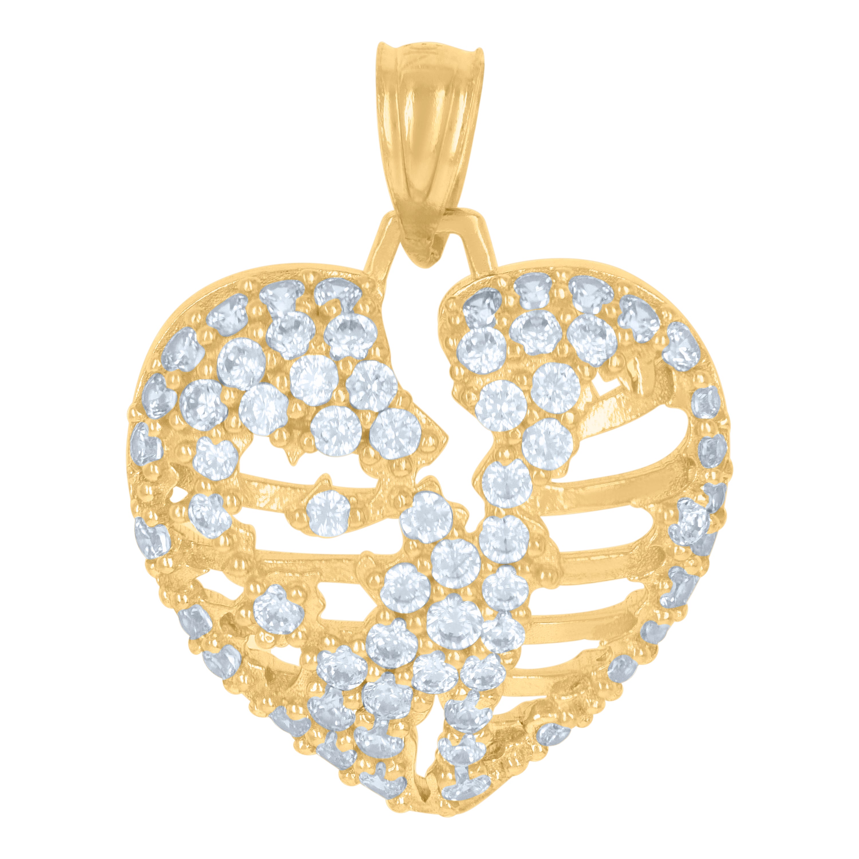 10kt Yellow Gold Womens Cubic-Zirconia Heart Charm Pendant